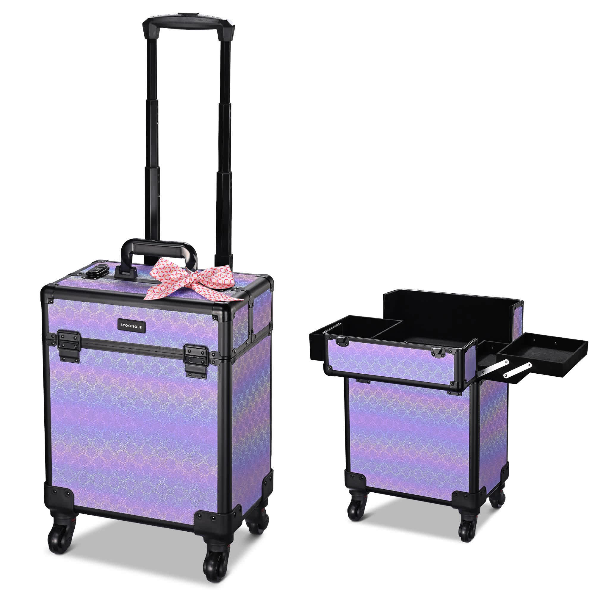 Yescom 12MKC028-SM-FMN05-LO Byootique Rolling Makeup Train Case Cosmetic Trolley Organizer Charm ForgetMeNot