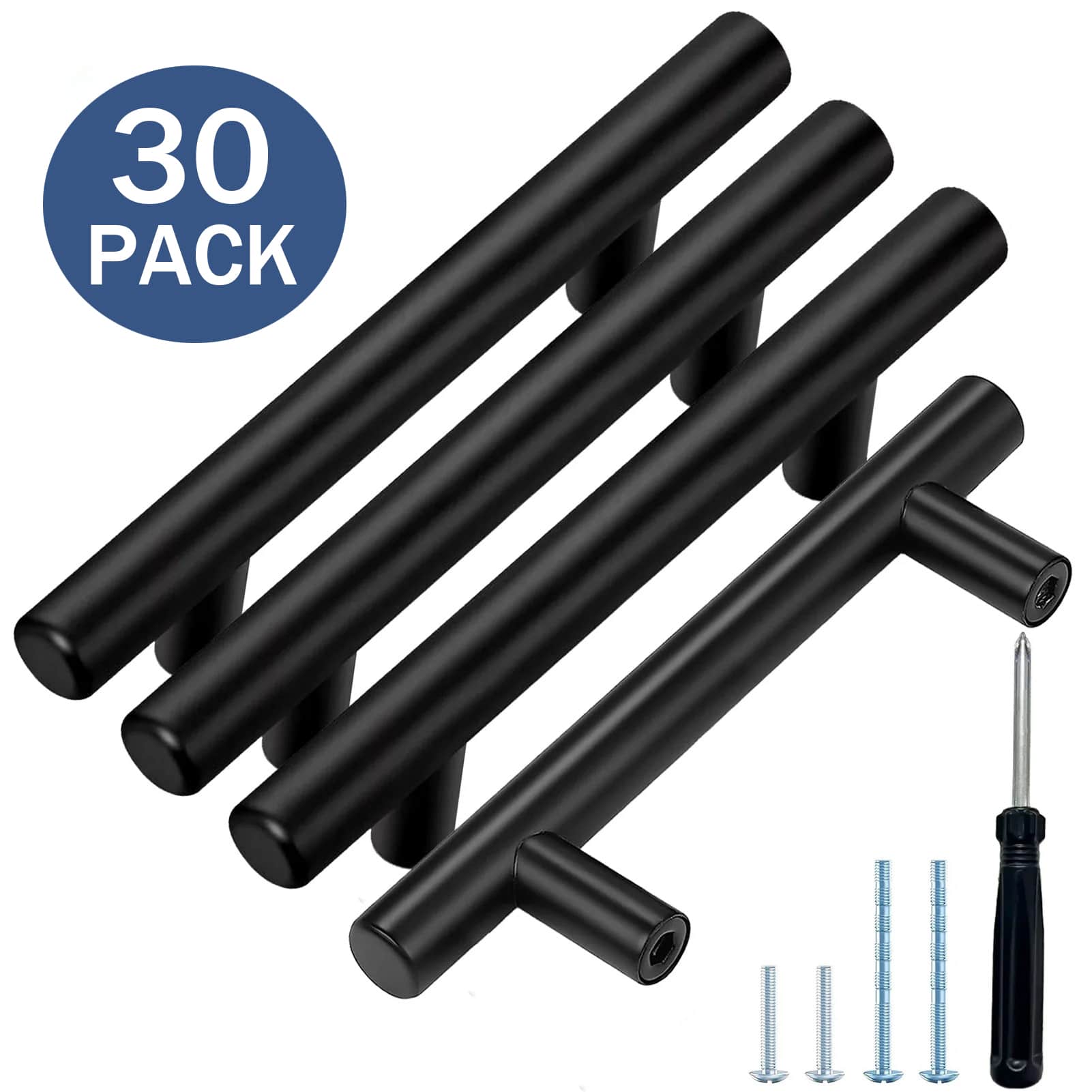 Vintage 5006362403BLACK 3in 76mm Center to Center Black Iron Rectangular Handle Drawer Pulls 30 Pack