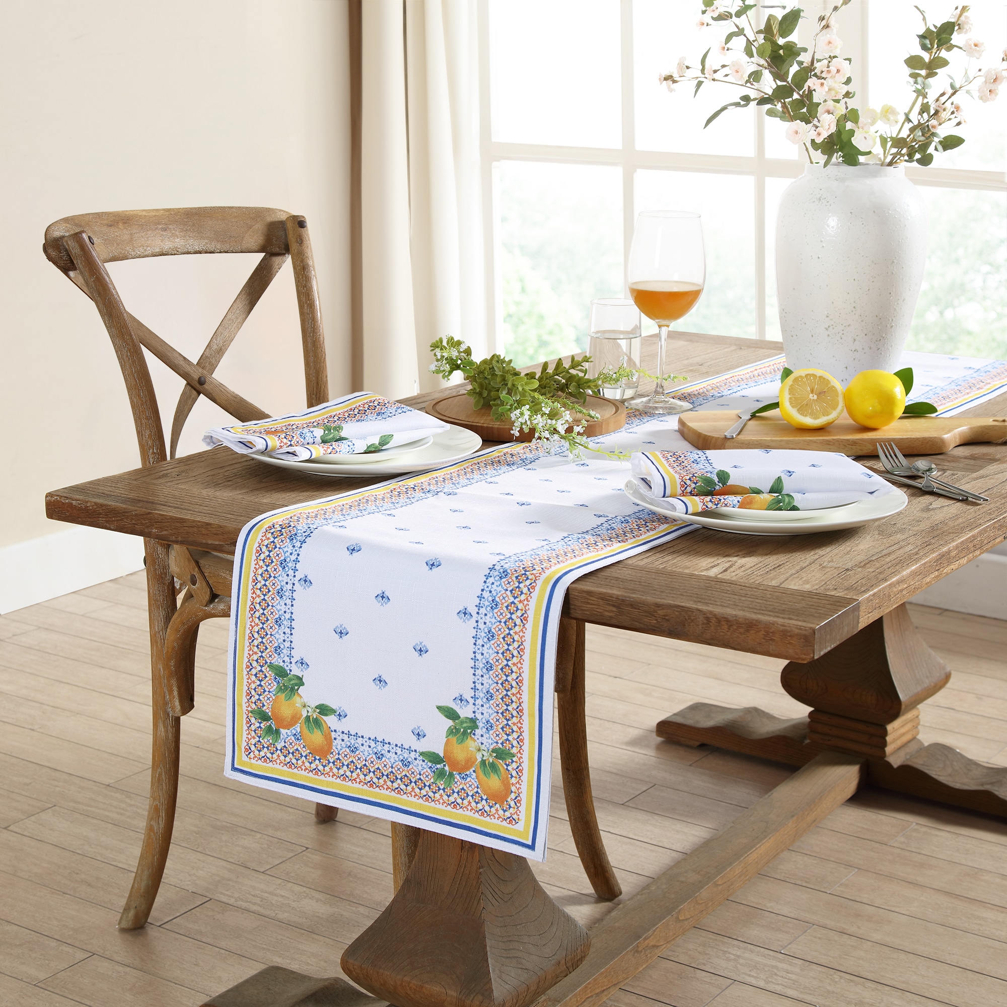 Elrene Home Fashions 194590175368 Capri Lemon Table Runner 13x70 Indoor Multicolor Table Cover for 5-ft rectangle