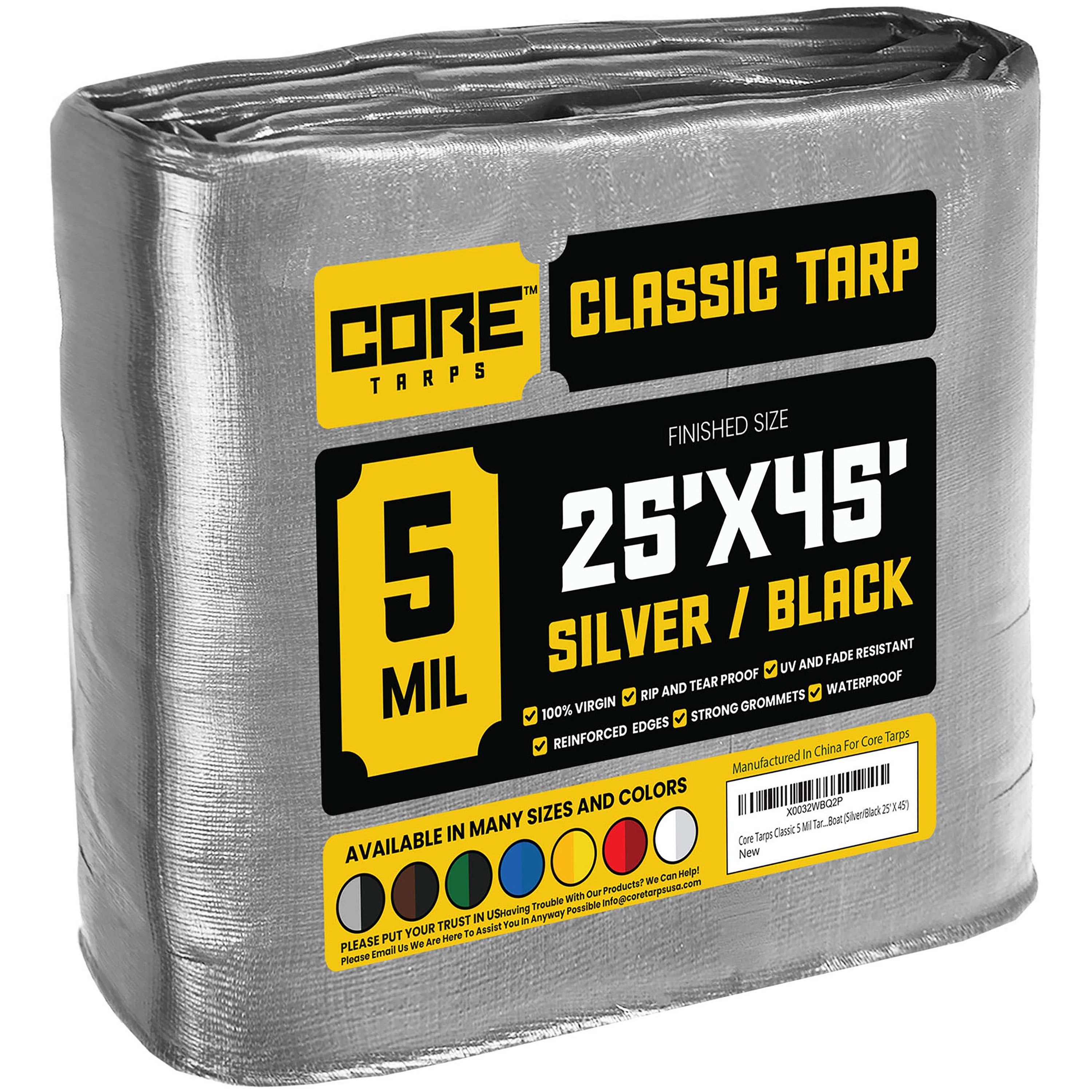 Core Tarps CT-501-25X45 25-ft x 45-ft Silver Waterproof Commercial Polyethylene 5-Mils Tarp