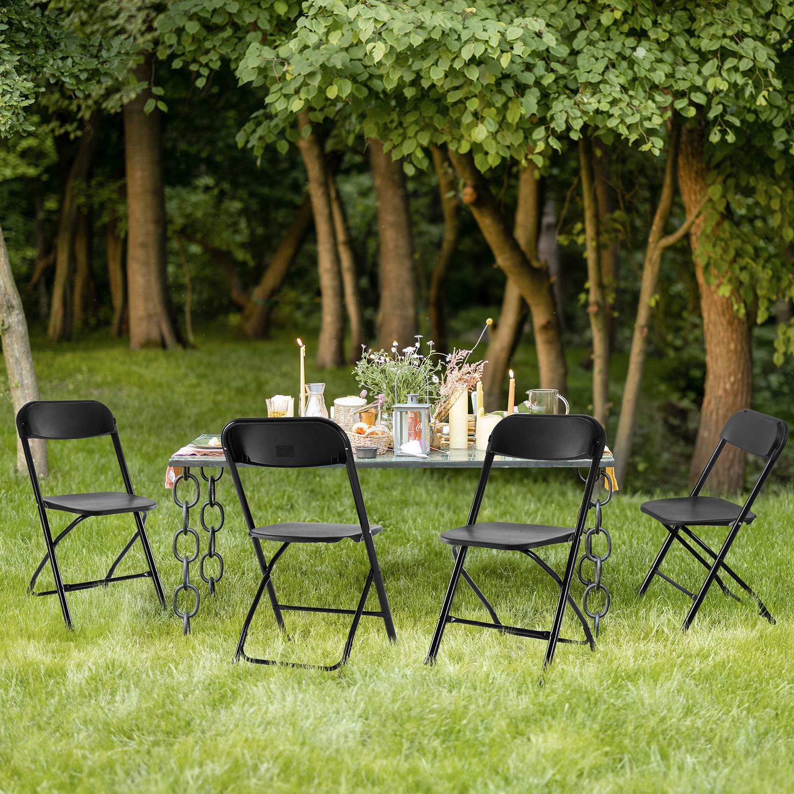 Direct Wicker DWC-W2201P265846 Rosy Set of 4 black Plastic Frame Stationary Conversation Chair with Solid Seat