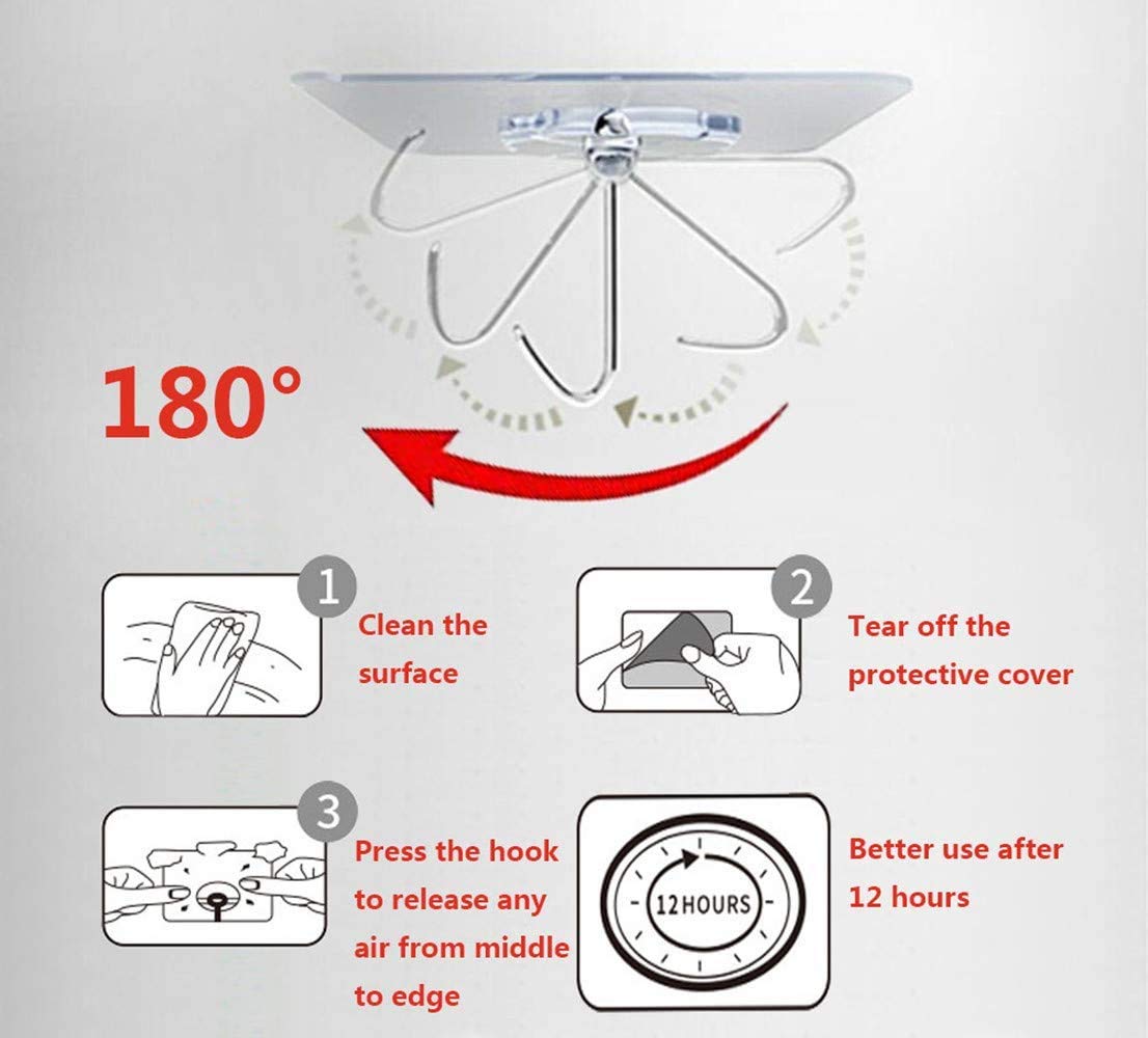 UUDULY 20 Pack Transparent Adhesive Hooks 30 Pound Capacity Waterproof ...