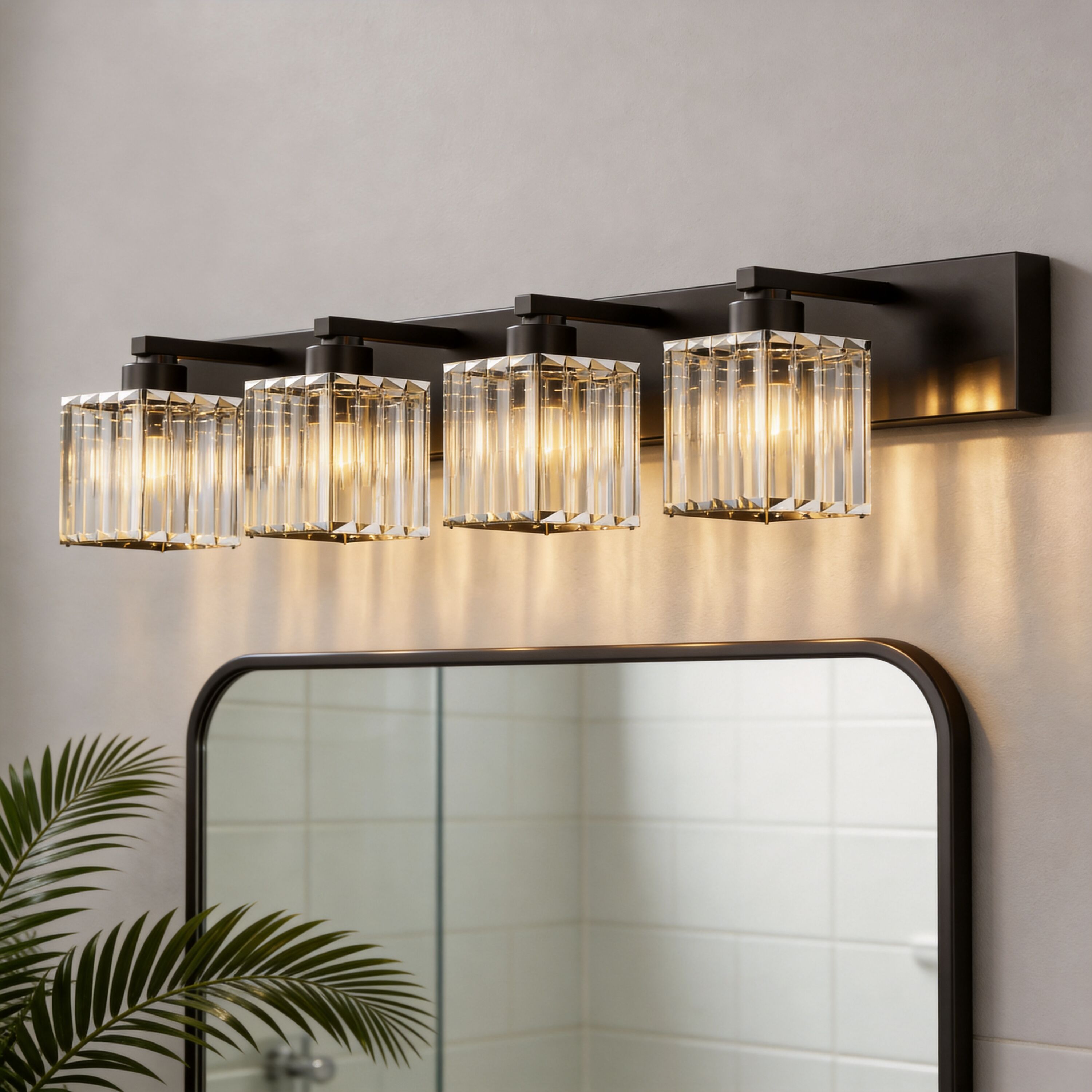 YANSUN 32.3-in 4 Light Matte Black Integrated LED Industrial Bathroom Vanity light