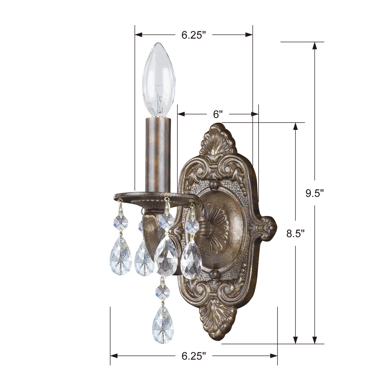 Venetian Bronze Dimmable Wall Sconce with Clear Handcut Crystal
