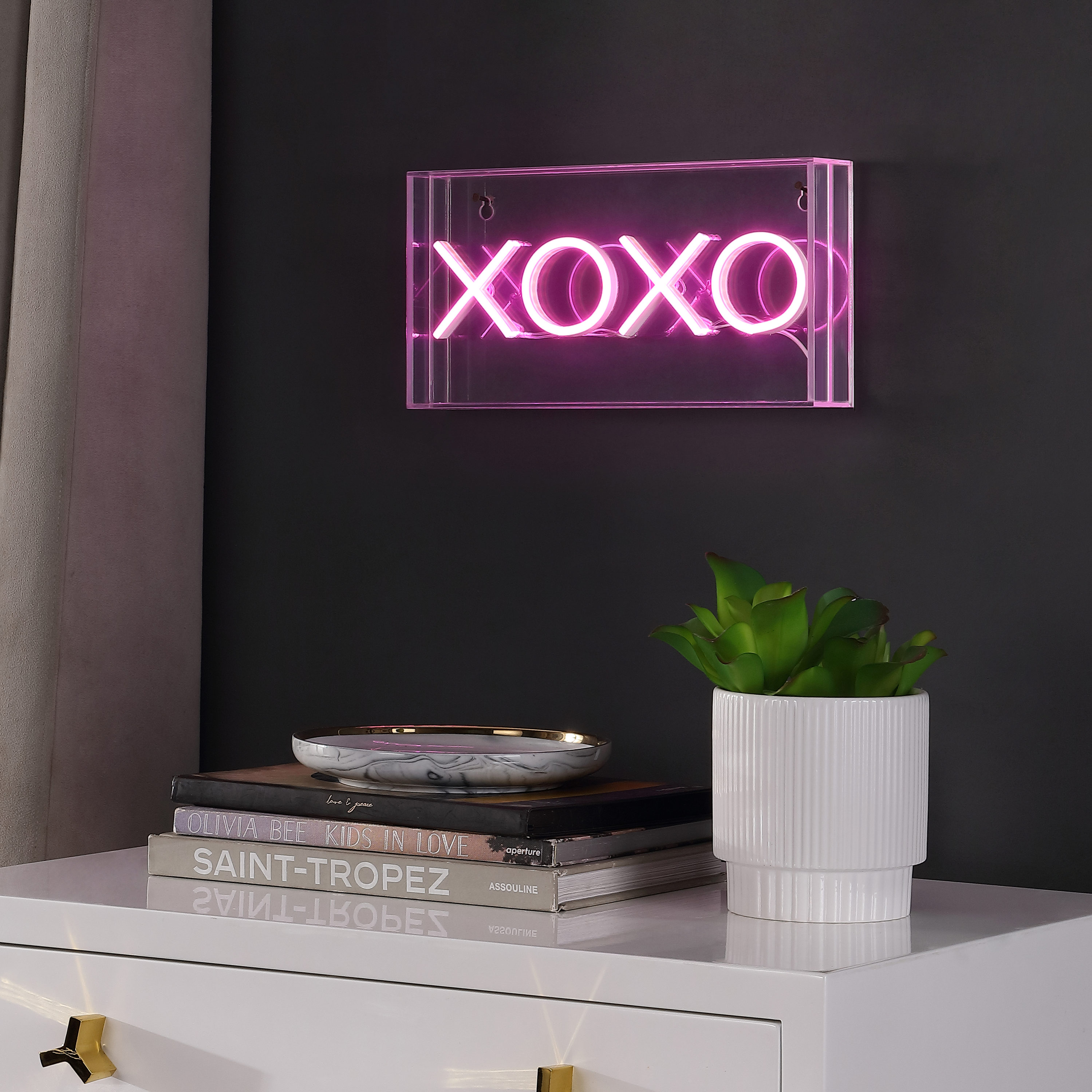 XOXO Heart Pink Neon Sign Lamp Light 14"x4" Acrylic Decor With Dimmer 