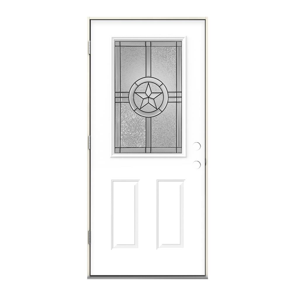 JELD-WEN Radiant Star 36-in x 80-in x 4-9/16-in Steel Half Lite Right-Hand Outswing Modern White Painted Prehung Front Door Insulating Core -  LOWOLJW230300070