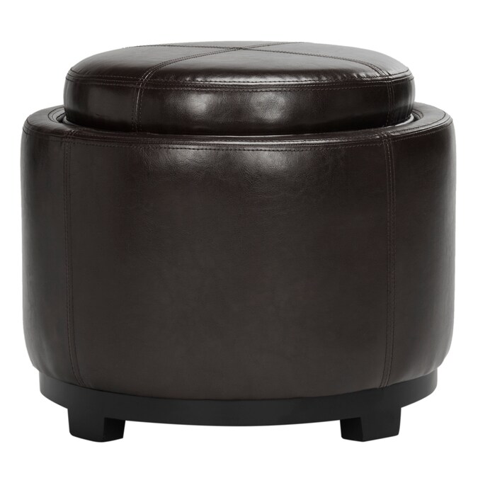 Safavieh Chelsea Casual Brown Faux, Round Leather Storage Ottoman