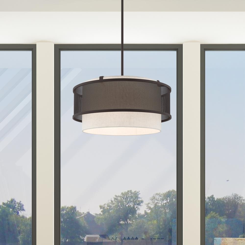 Braddock Bronze 4-Light Drum Chandelier with Oatmeal Shade