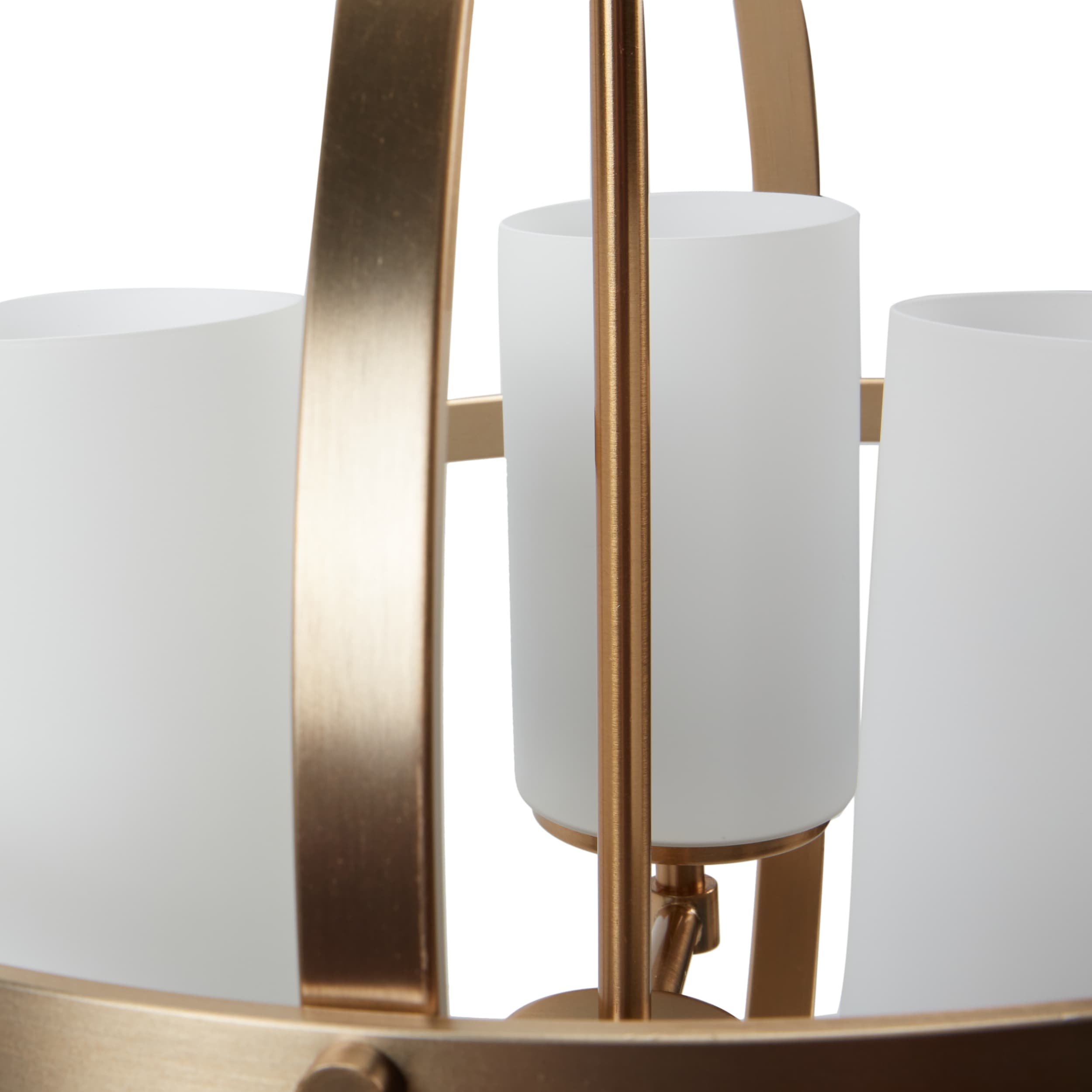 Satin Bronze Mini Cage Chandelier with Etched Glass Shades