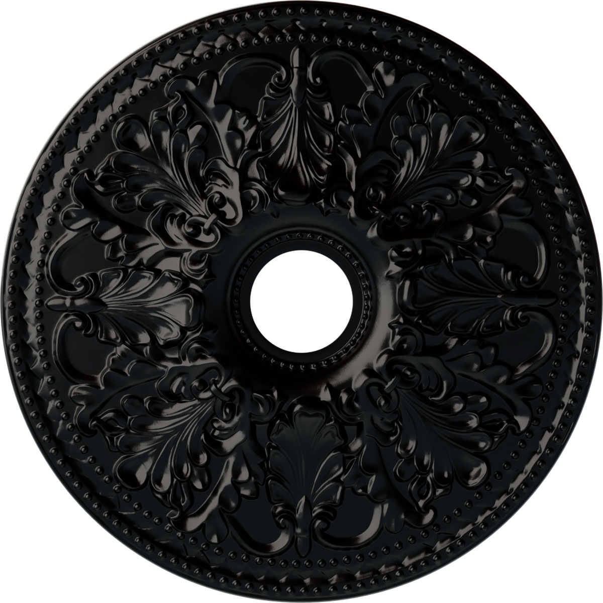 Ekena Millwork CM23ASBLF Ashley 23.875-in W x 23.875-in L Painted Jet Black Polyurethane Whole Ceiling Medallion