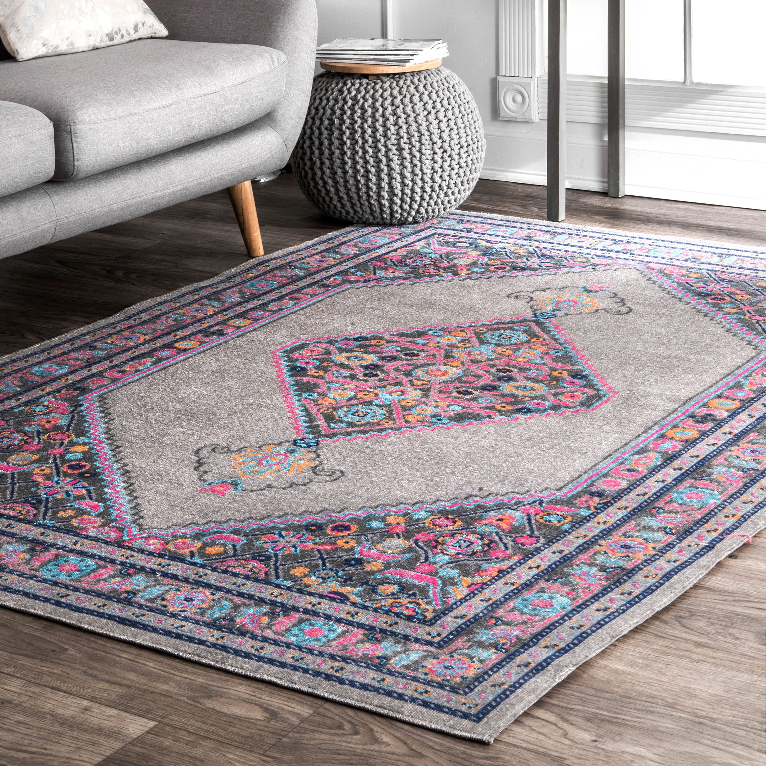 nuLOOM RZSW01B-5075 5 x 8 (ft) Loomed Polypropylene Gray Rectangular Indoor Distressed/Overdyed Area rug