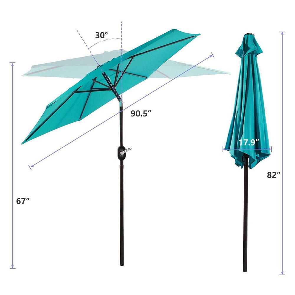 Sunrinx 7.5 ft Blue Polyester Crank Market Patio Umbrella with ...