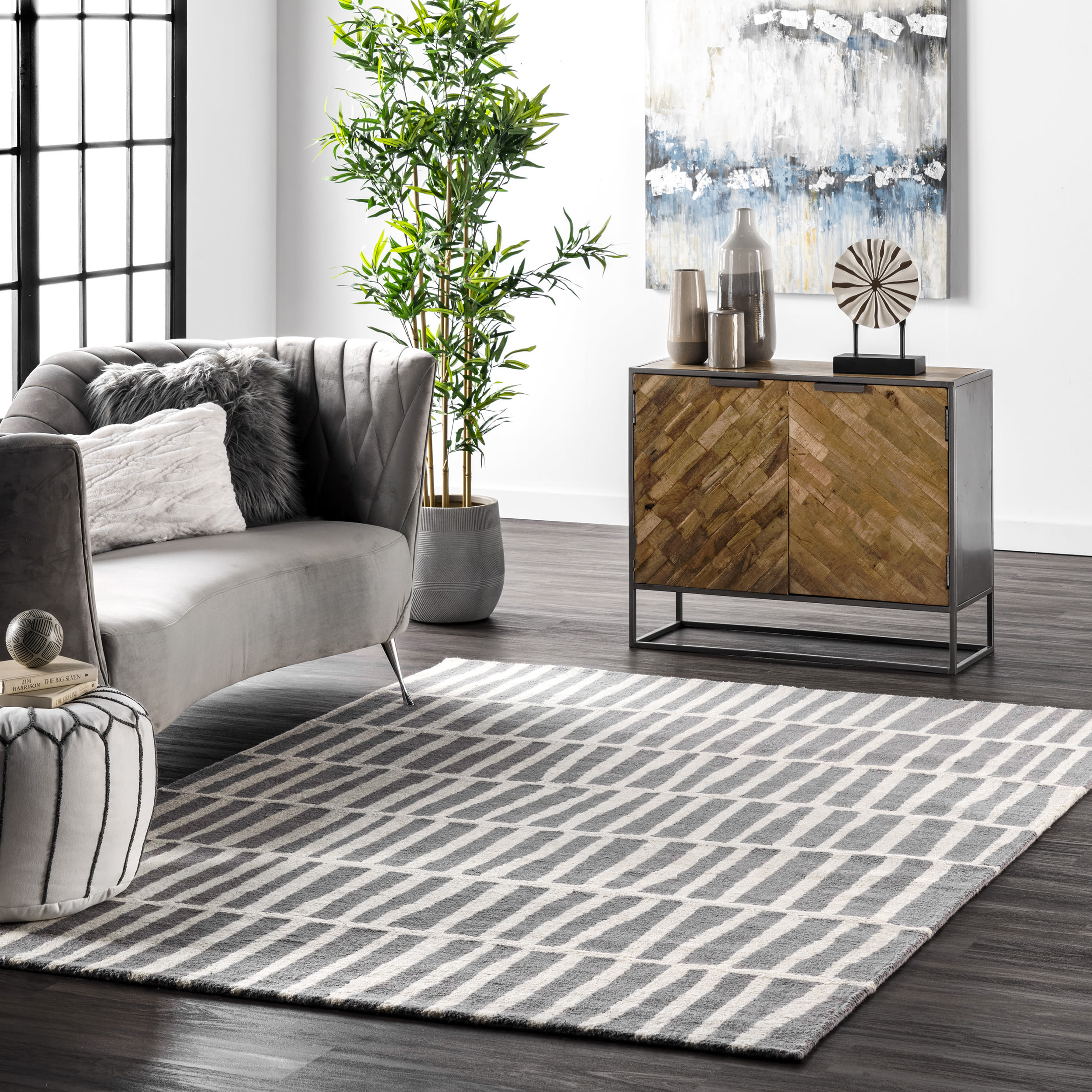 nuLOOM MTHM05B-305 Lemuel 3 x 5 (ft) Tufted Wool Gray Rectangular Indoor Geometric Area rug