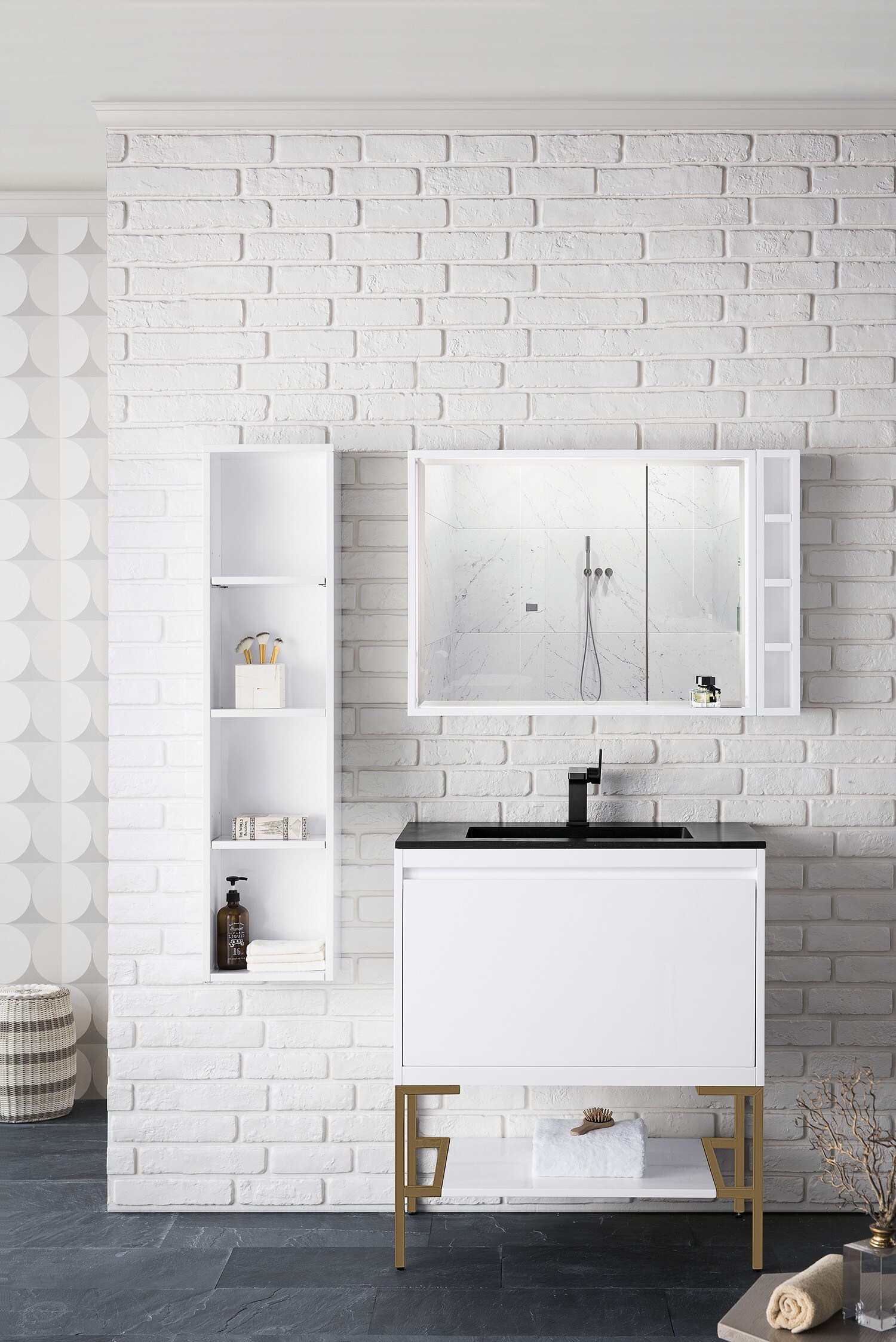 47.3 Milan Single Sink Bathroom Vanity, Modern Grey, Radiant Gold Bas