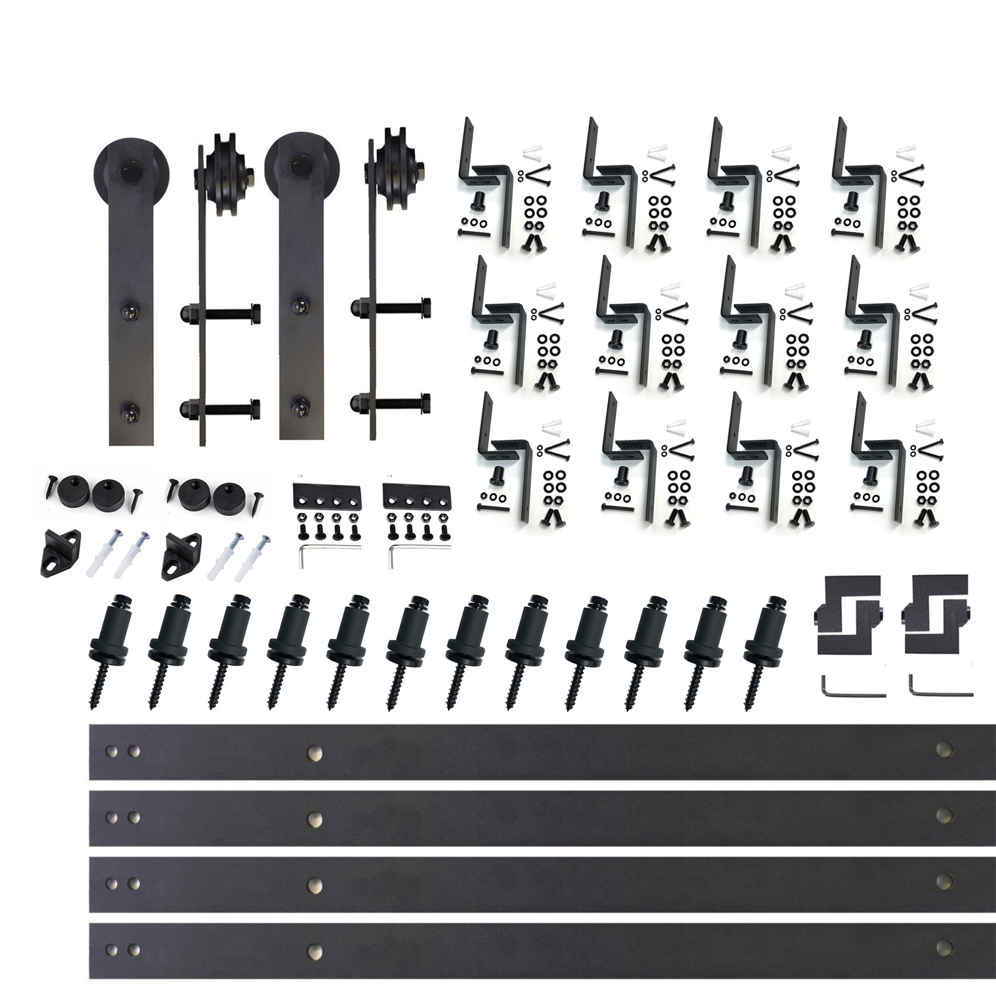 HOMACER ZT3TGH192C 192-in Rustic black Black Indoor I-strap Double bypass Barn door hardware kit