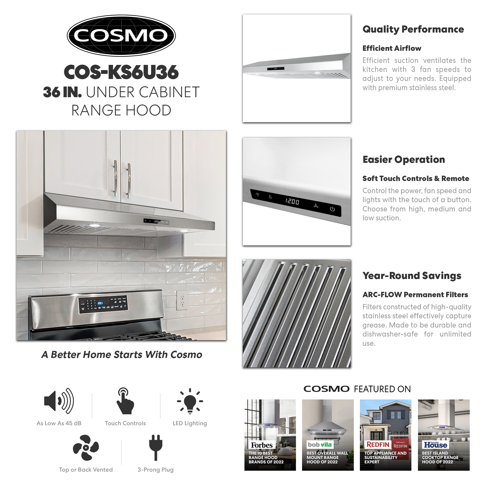 Cosmo 30-Inch Under Cabinet Range Hood in Stainless Steel (COS-5U30)