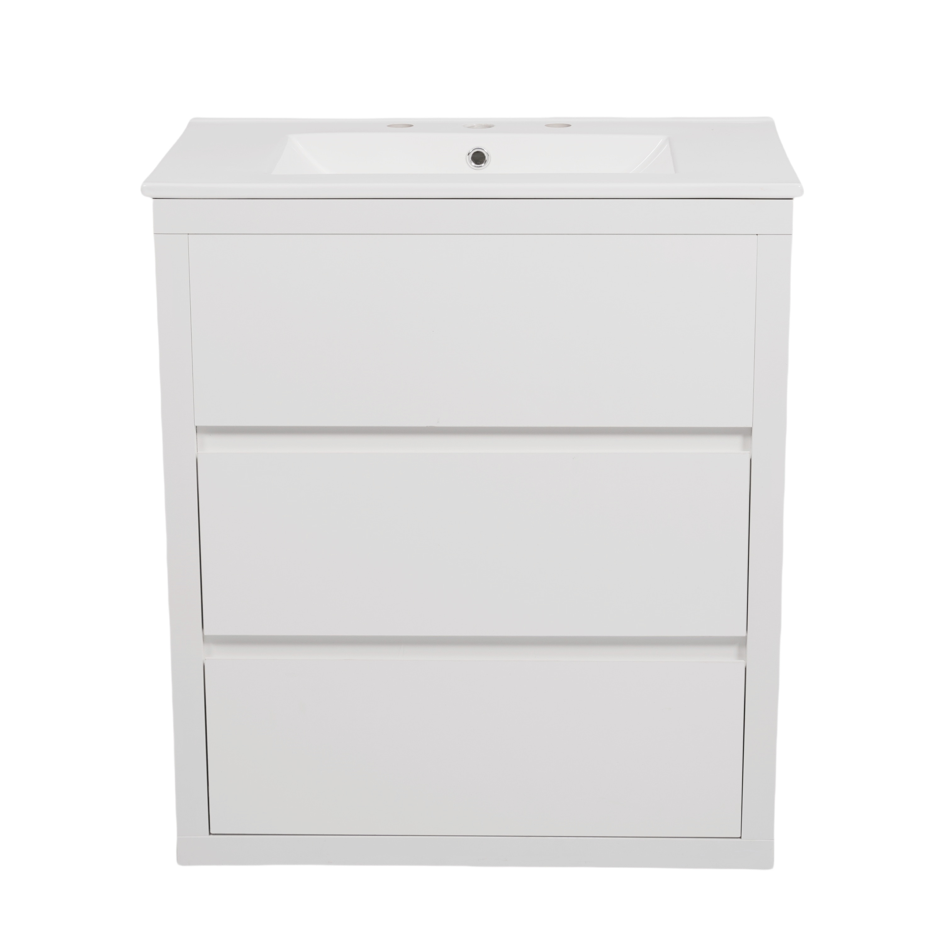 30" White Bathroom Vanity with Ceramic Sink and 2 Full-Extension Drawers 30-in White Single Sink Bathroom Vanity with white Ceramic Top