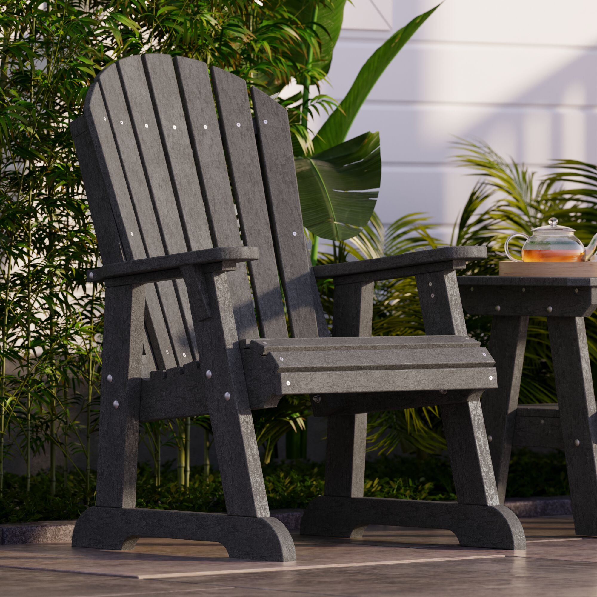 Heritage Dark Gray HDPE Outdoor Fan Back Chair with Arms