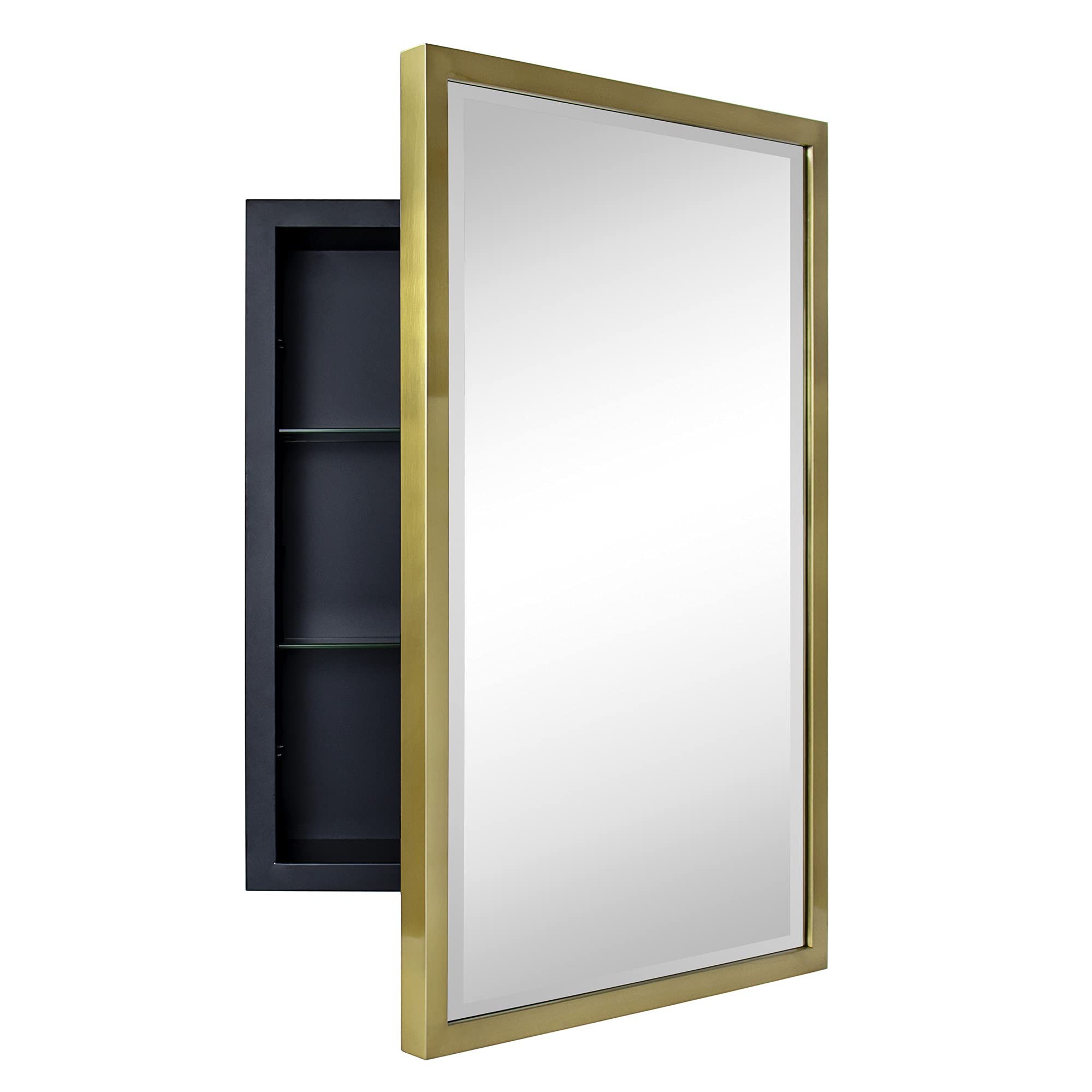 TEHOME GC-00178 16-Inches x 24-Inches Recessed Mount Brushed Gold Mirrored Rectangle Medicine Cabinet