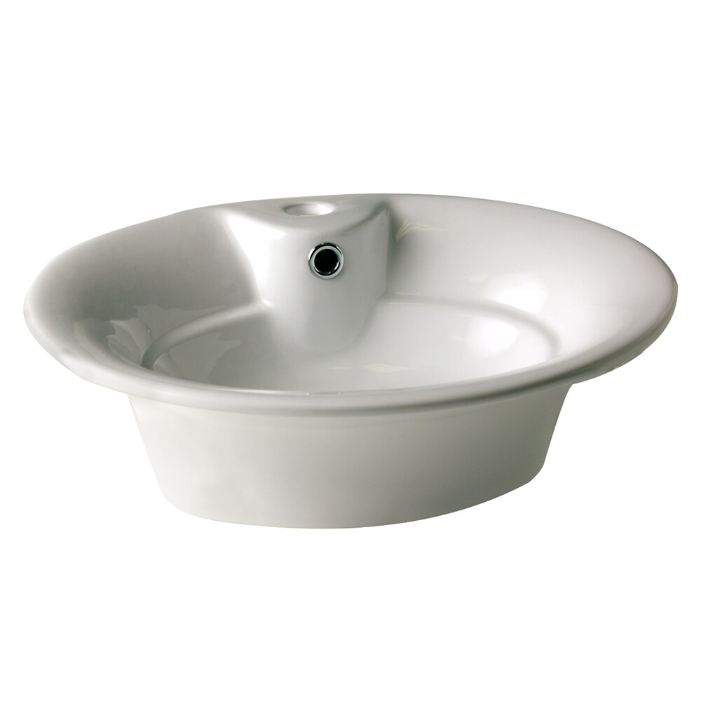 DECOLAV 1473-CBN Classically Redefined Ceramic Biscuit Vessel Oval Bathroom Sink with Overflow Drain (20.25-in x 15.5-in)