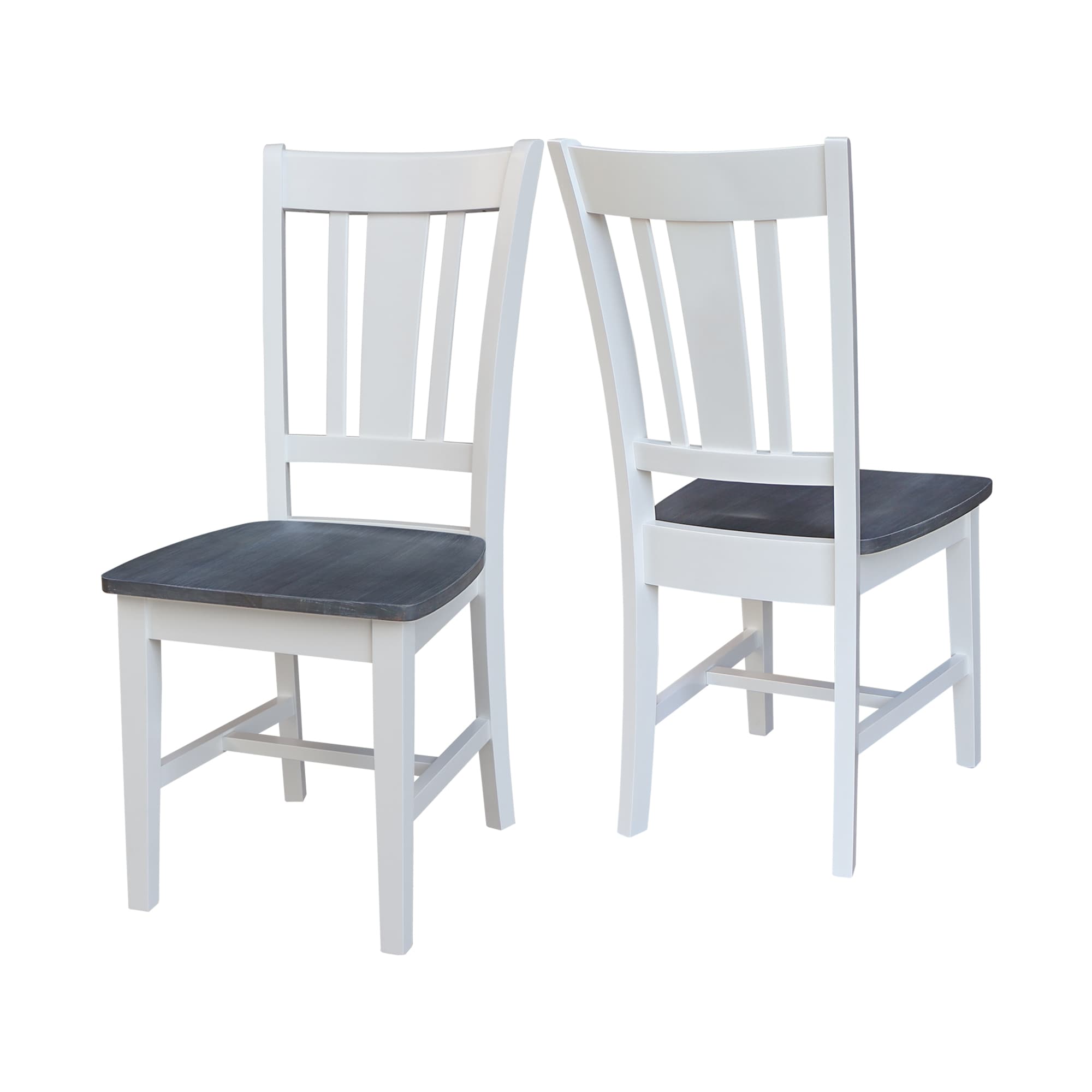 Elegant White Rubberwood Slat-Back Dining Chairs, Set of 2