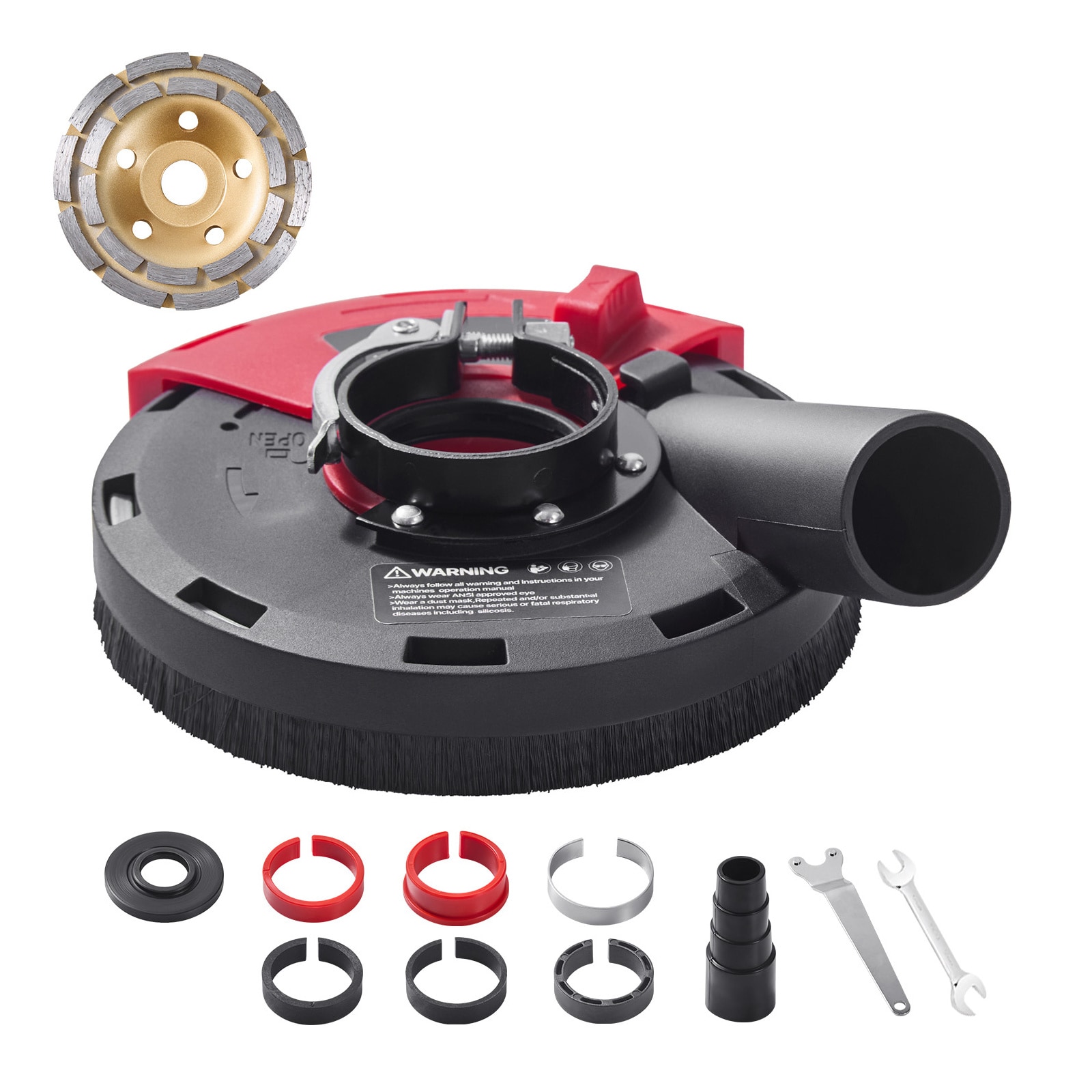Mecale Heavy-Duty Grinding Dust Shroud for Angle Grinder Universal 4-5 in with Brush Skirt and Vacuum Port