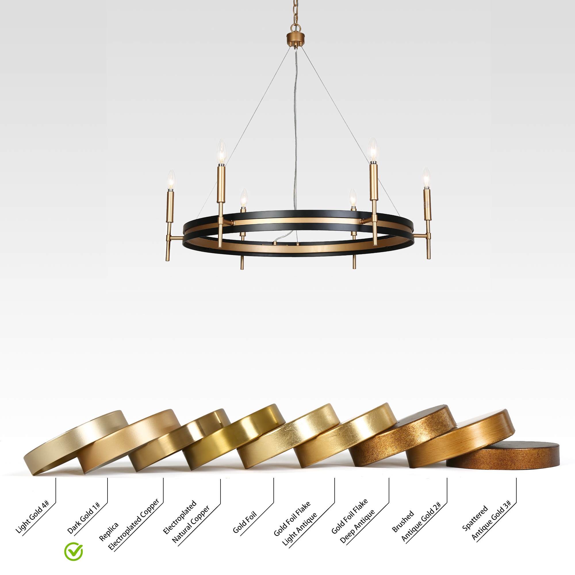 Froebon Black and Gold 6-Light Candle Chandelier