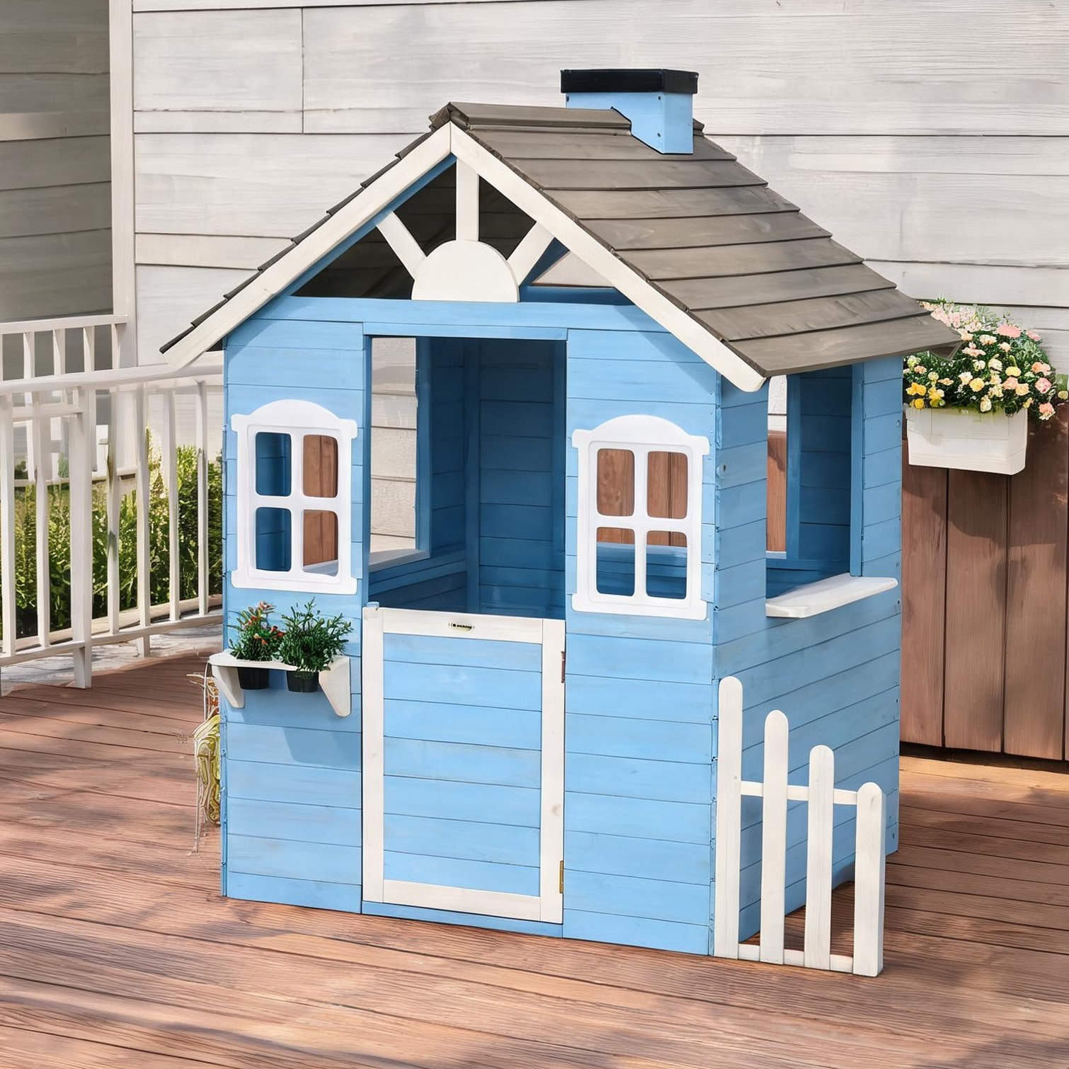 SunJet Storage Playhouse in Blue 59.4 x 44.3 x 55.9 in with Practical Control for Outdoor Space