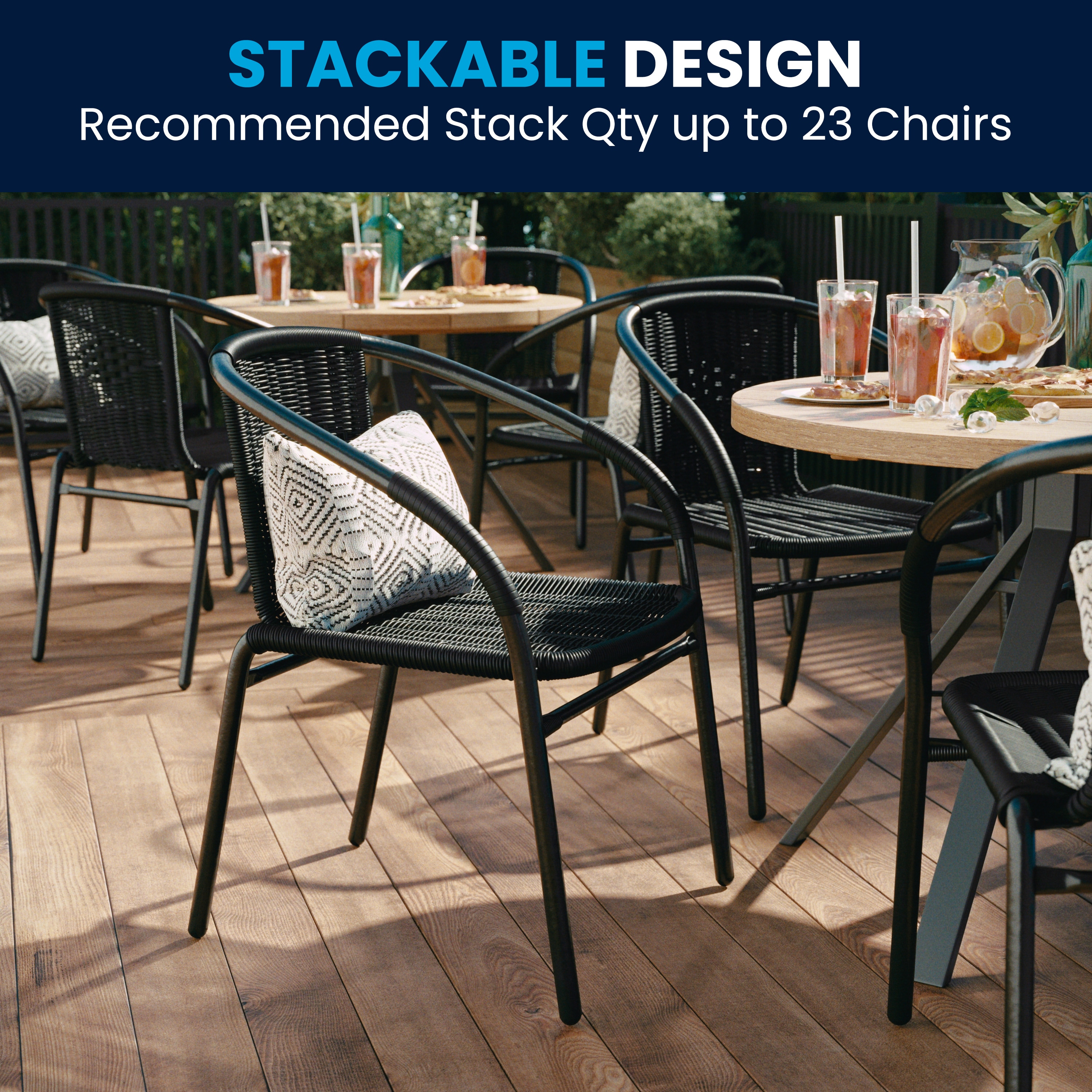 Black Rattan Stackable Outdoor Dining Chair, Pair