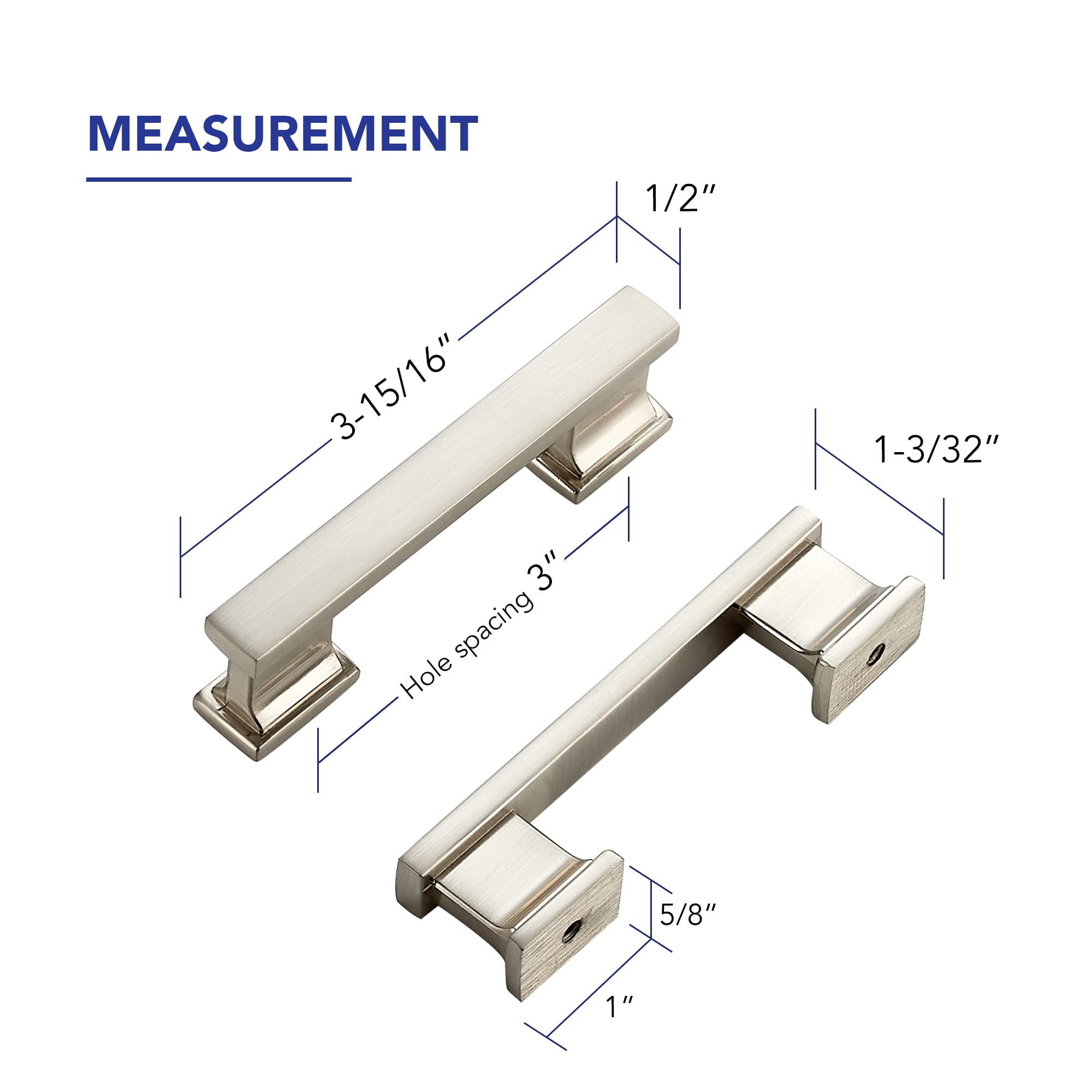 TNSO Brushed Nickel 3 Inch Hole Center 20 Pack Zinc Alloy Cabinet Pulls Heavy Duty Solid Construction Includes Matching Screws #5749848499328