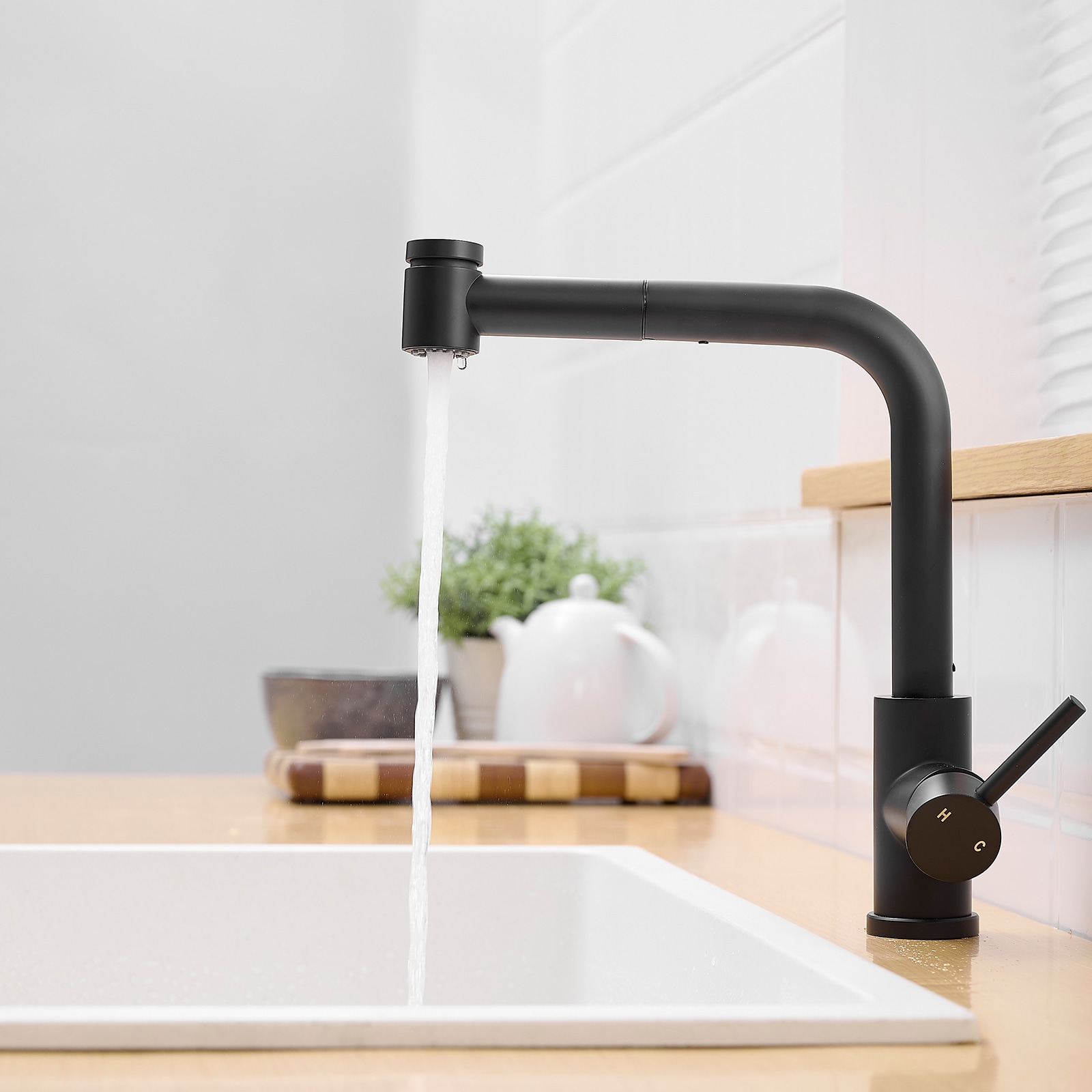 RITSU  Sink Faucet Black Kitchen Faucets with Pull Out Sprayer Bathroom Sink Faucets Mini Bar Prep Faucet and Pull Down sprayer and Single Handle control and commercial spring style and single hole installation and Easy Clean finish