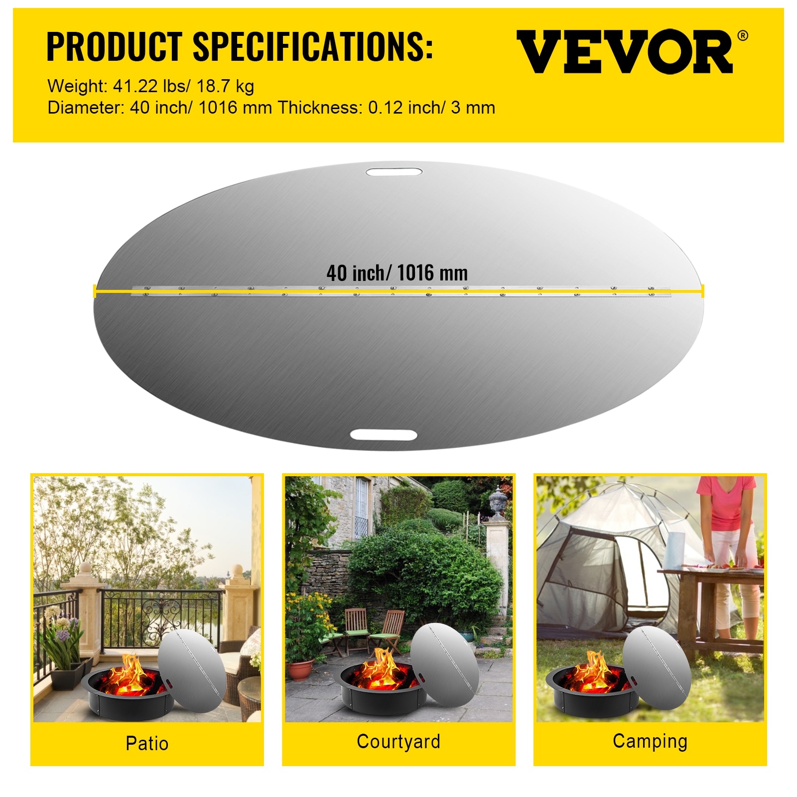 40'' Round Foldable Stainless Steel Fire Pit Lid
