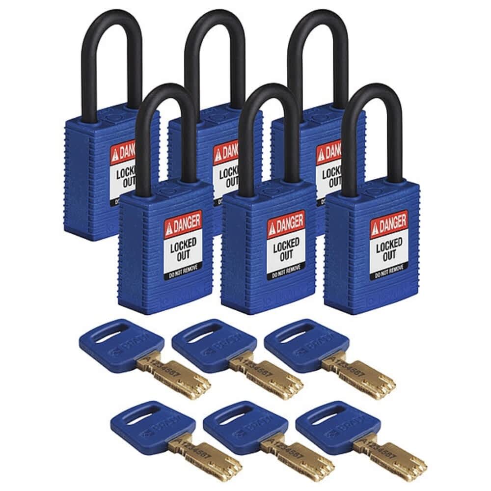 Brady  Lockout Padlock Keyed Alike Nylon Blue 1 1/2 in Shackle Height 1 1/2 in Body Width 6 PK