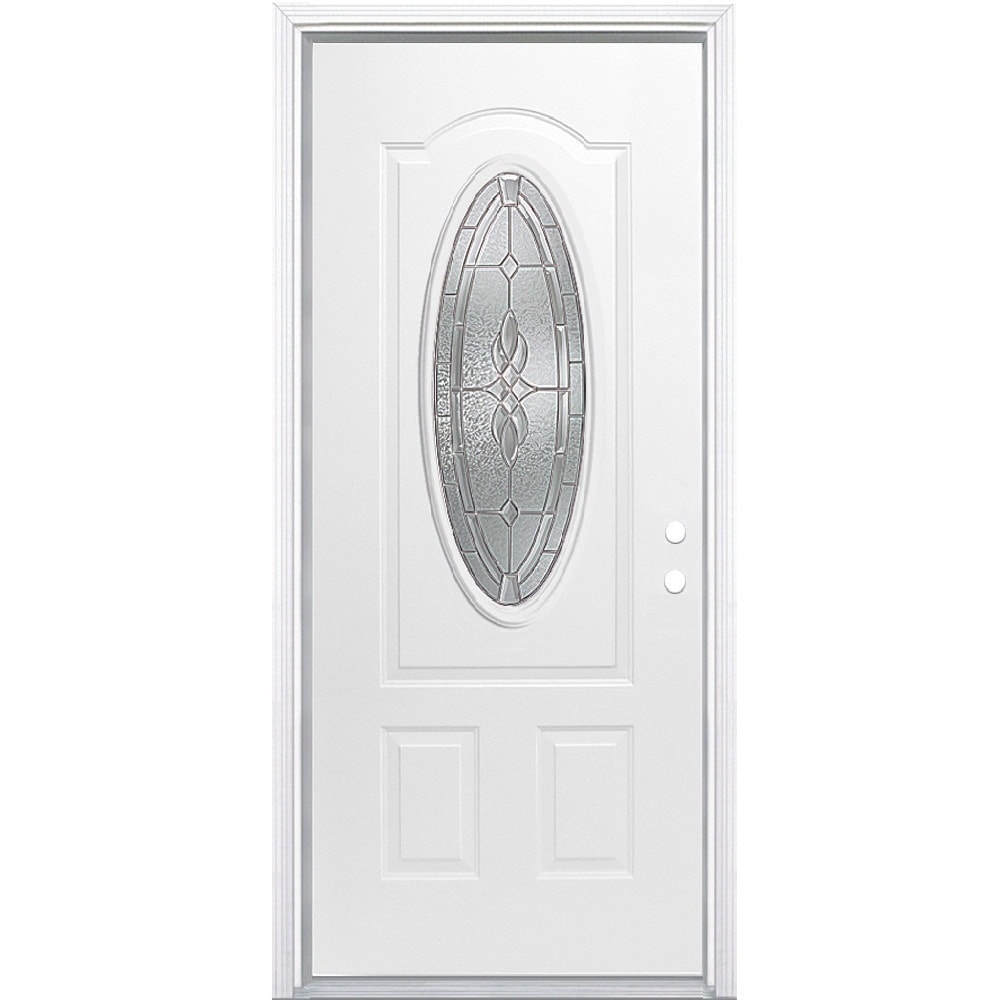 36 Madison Oval Exterior Fiberglass Door - White - Left Hand Inswing