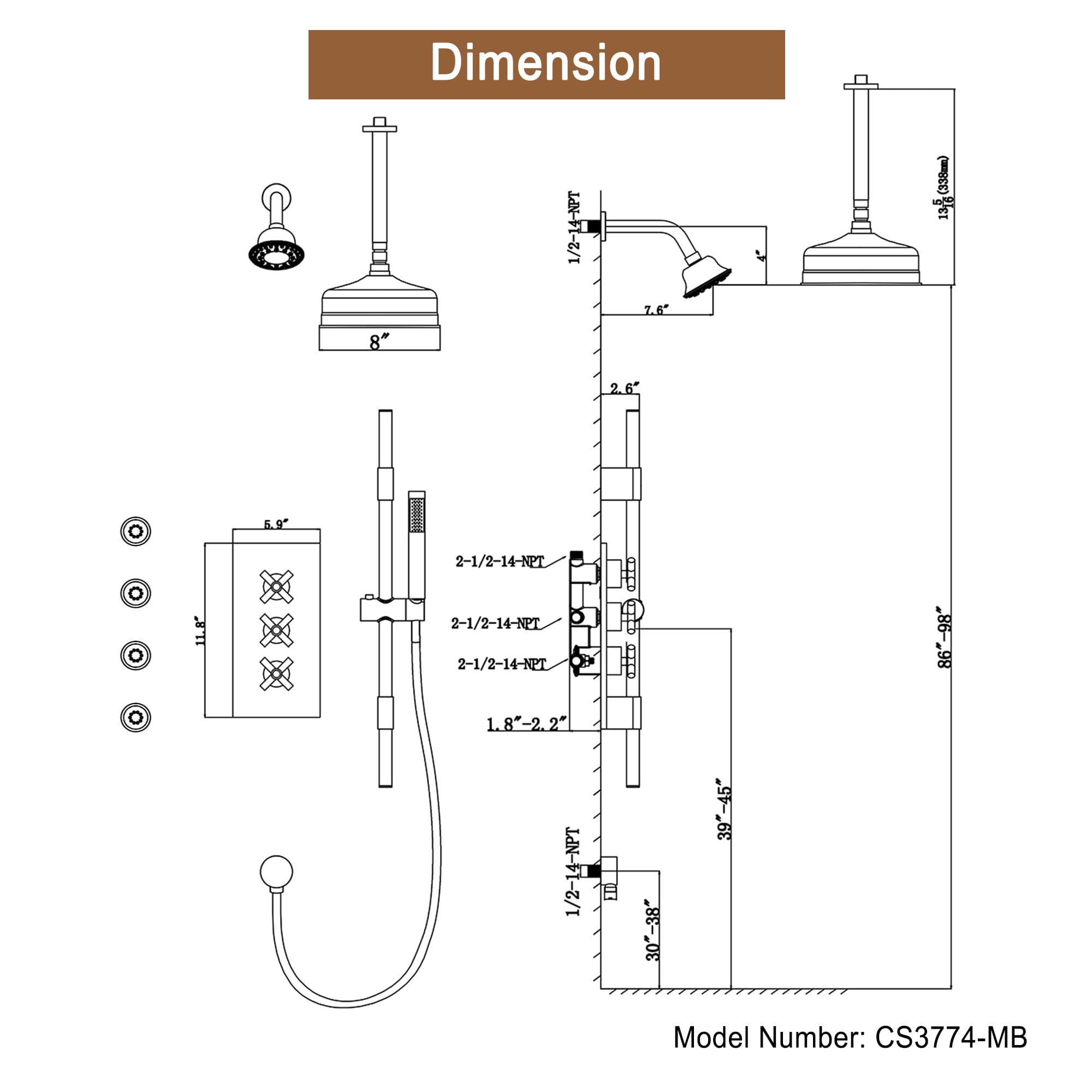 Clihome DG-SS806ORB10 Showerhead-Bar-Panels - View #5