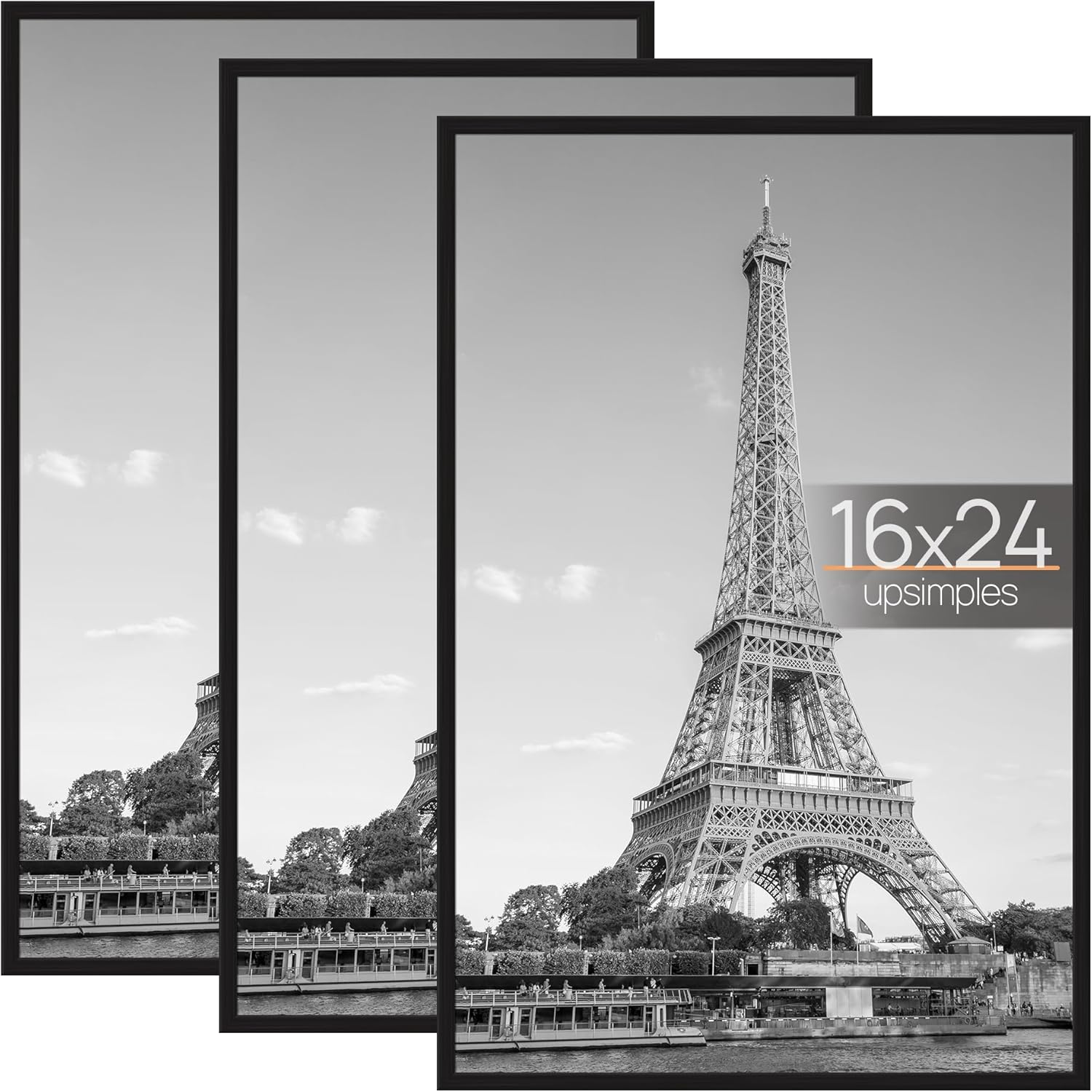 Upsimples B0C5MSHPQ3 16x24 Poster Frame 3 Pack Black with Scratch Proof Design Slide In Strips for Horizontal or Vertical Wall Mounting