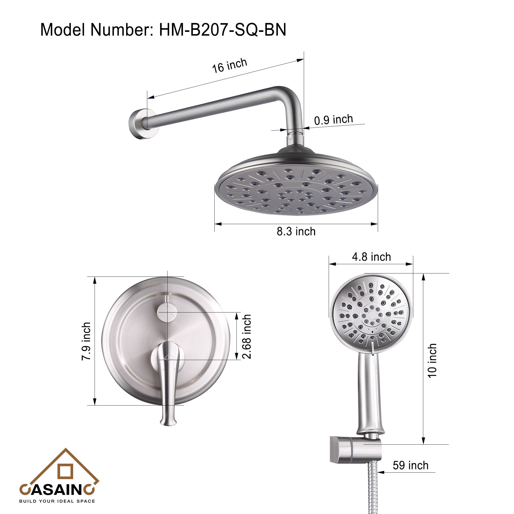 CASAINC HM-B207-SQ-BN Tub-Shower-Faucets - View #5