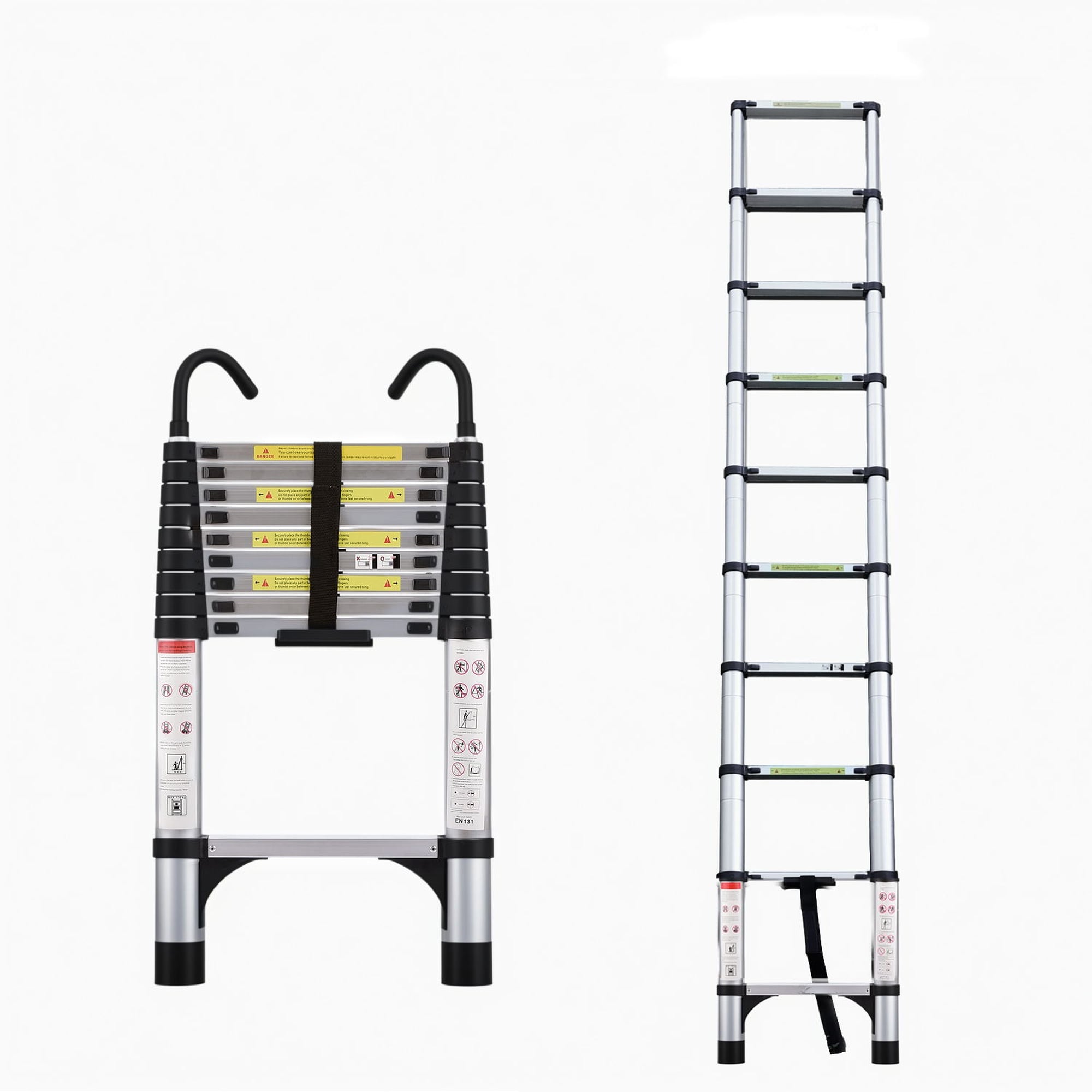 Wudkey Aluminum Telescoping Ladder 9.5 ft 330 lb Capacity with Stabilizers and Hooks