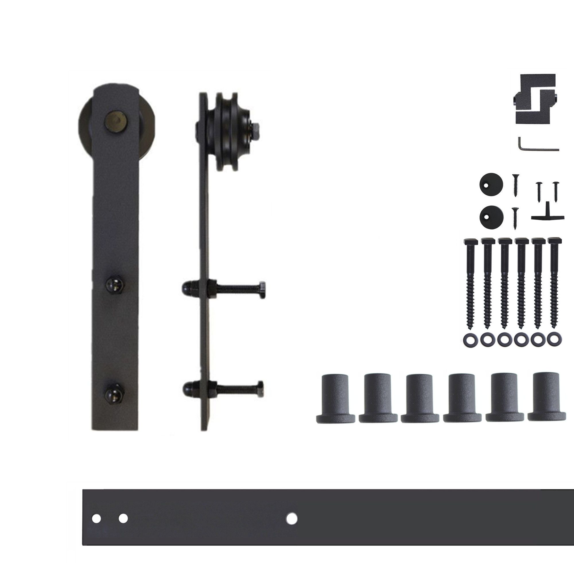 HOMACER 90-in Rustic Black Indoor J-strap Single Barn Door Hardware Kit YT2TGH090M Sansujyuku sansujyuku.com