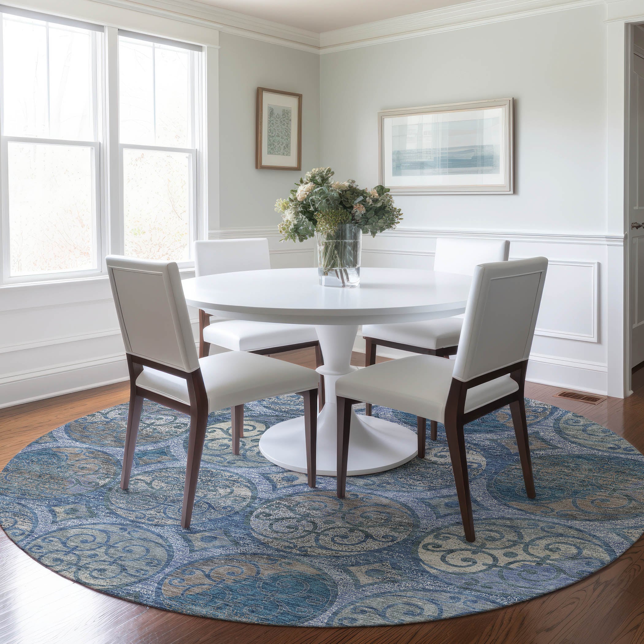 Addison Rugs ACN738BU8RO Chantille ACN738BU 8 x 8 (ft) Polyester Blue Round Indoor/Outdoor Geometric Machine washable Area rug