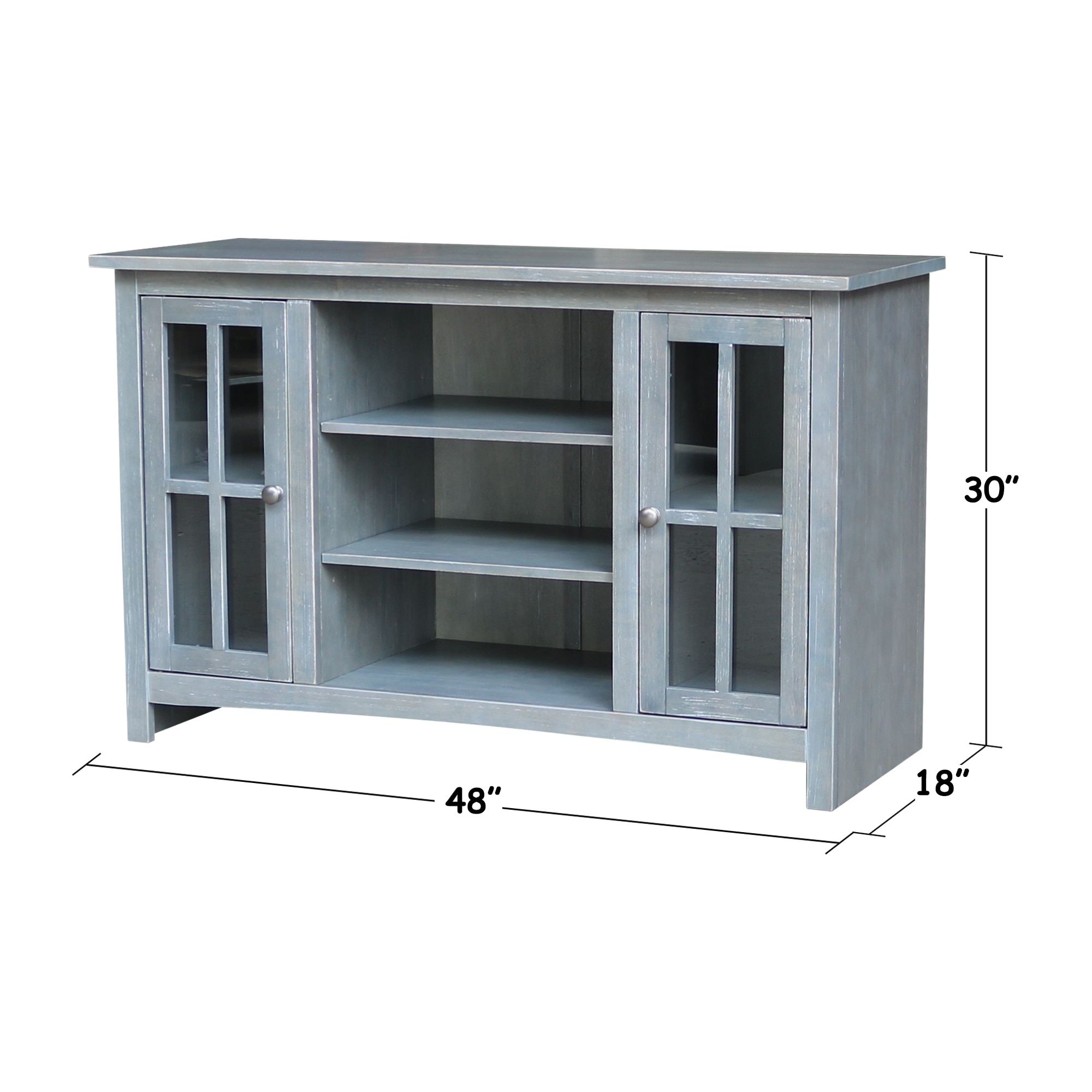 Heather Grey-Antique Solid Wood TV Stand with Cabinet Storage