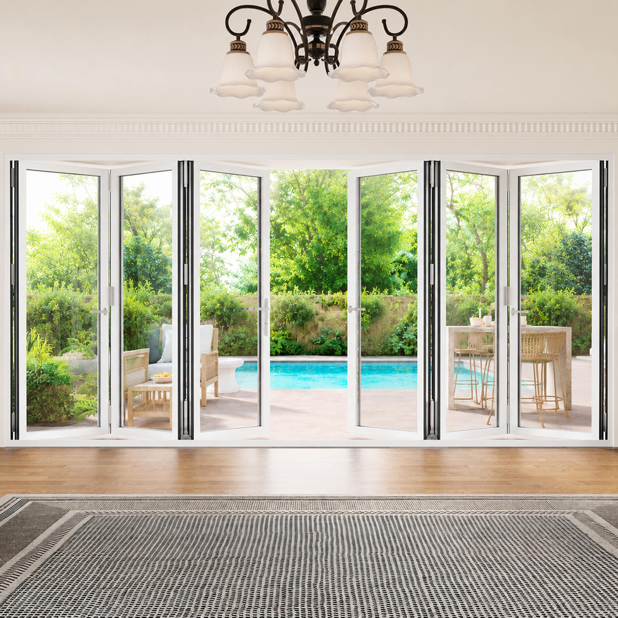 AINLARRY White Aluminum Outswing 3-panel Folding Patio Door with Low-E Glass