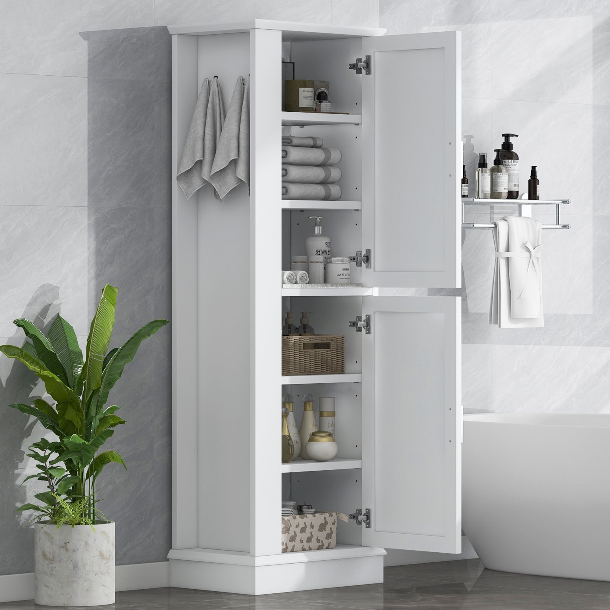 GZMR Tall Bathroom Storage Cabinet 21-in W x 68-in H MDF White Freestanding Utility Storage Cabinet