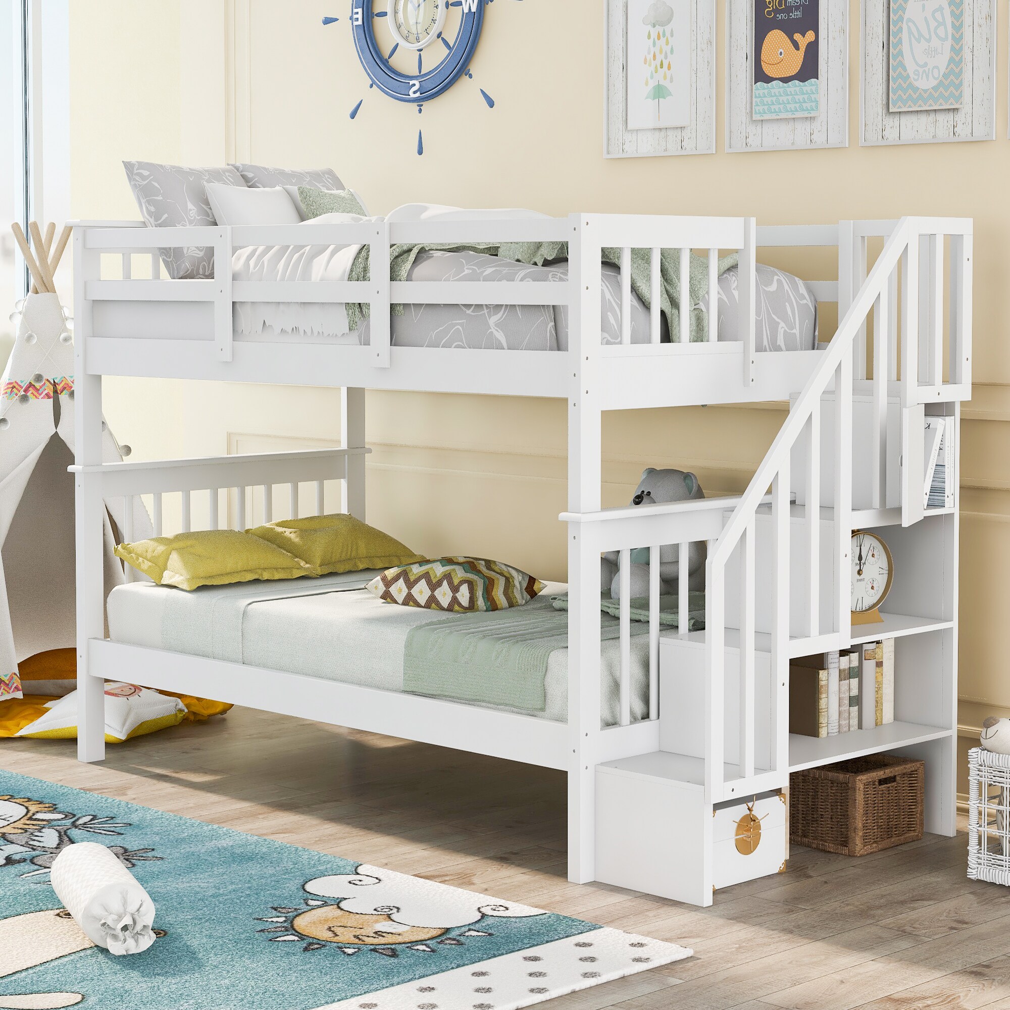 Qualler BLE000109K White Twin over twin Bunk Bed