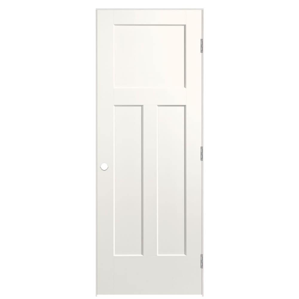 Masonite 5071365 30-in x 80-in White Solid core 3-panel craftsman Left hand Smooth Prefinished Molded composite Flat Jamb Single Prehung Interior Door