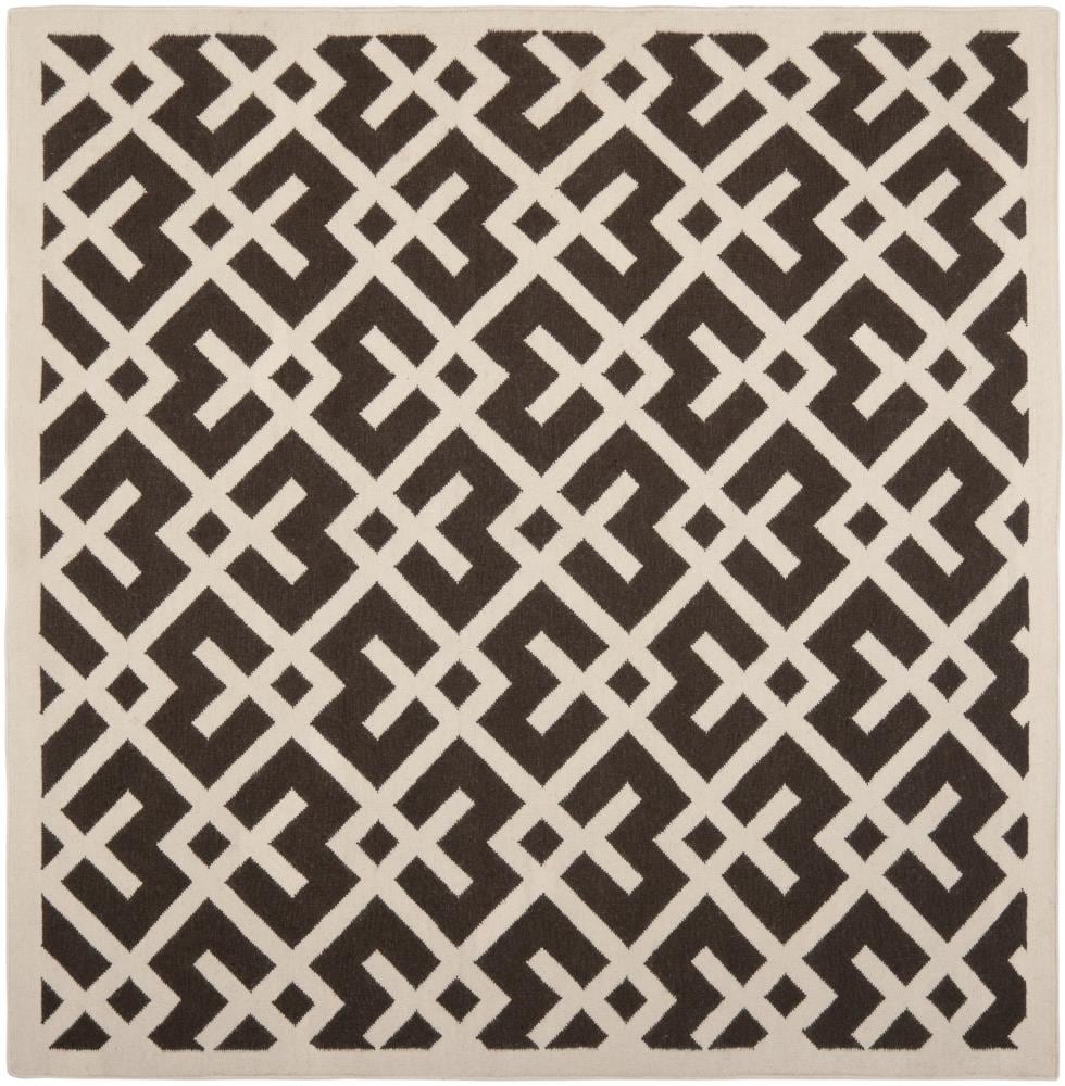 Handmade Brown/Ivory Geometric Wool 8' Square Area Rug