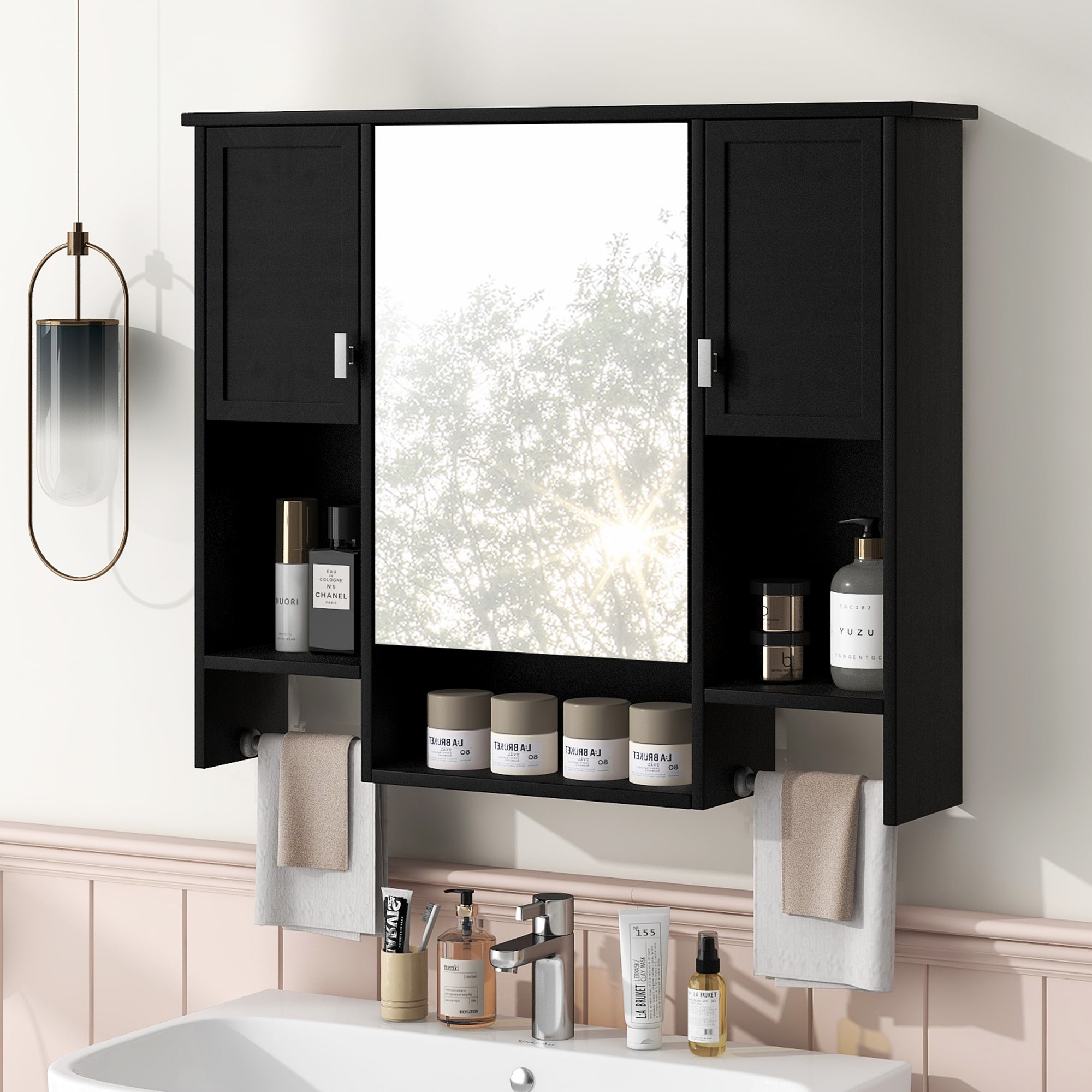 ZAKLOOP XU139694879 6.7-Inches W x 28.7-Inches H MDF Black Wall-mount Utility Storage Cabinet
