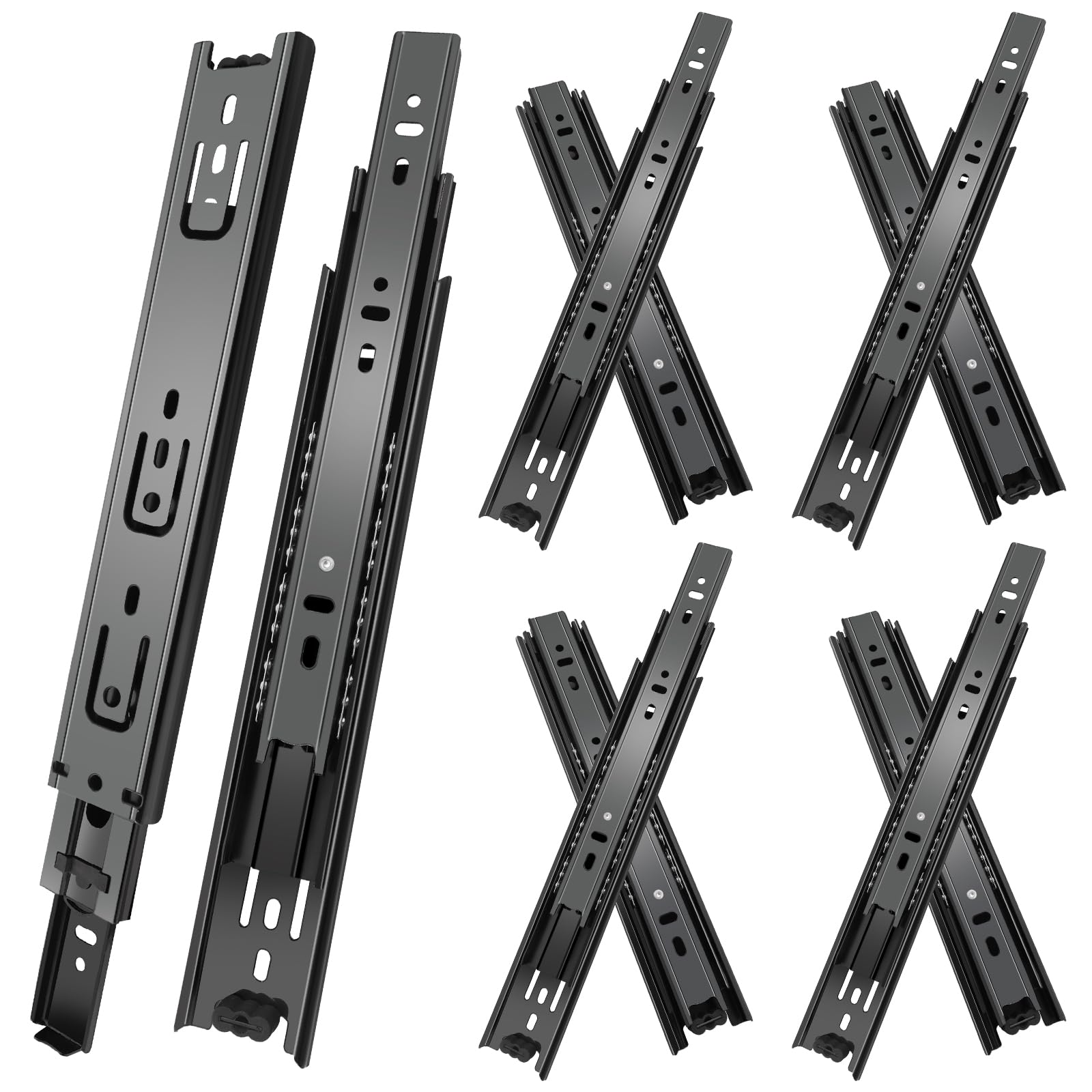 SenQWFa 20 inch Drawer Slides 4 Pairs Full Extension Side Mount Cabinet Drawer Glides Black Steel Rails for Kitchen Bathroom Office Furniture #LDC0821C320