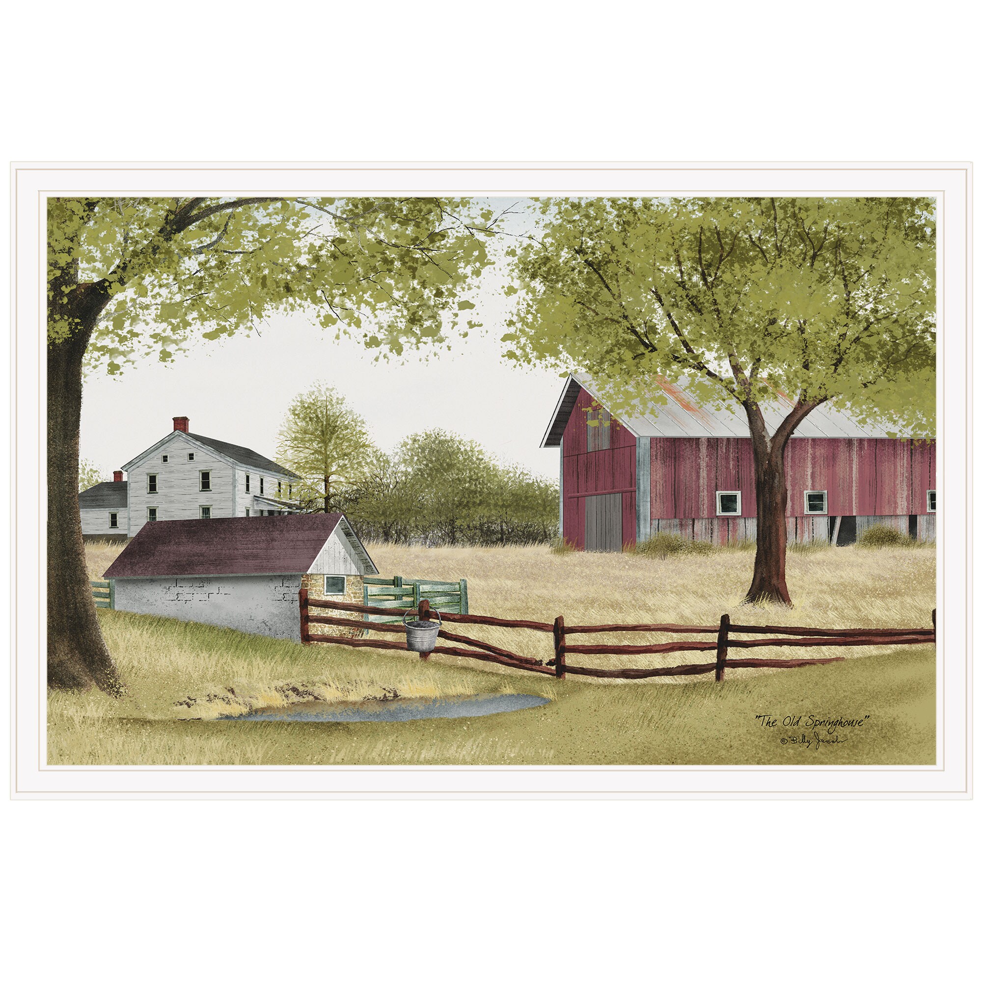 Trendy Decor 4U BJ217ZGP-226G The Old Spring House Billy Jacobs White Wood Framed 26-in H x 38-in W Vintage/Retro Paper Print