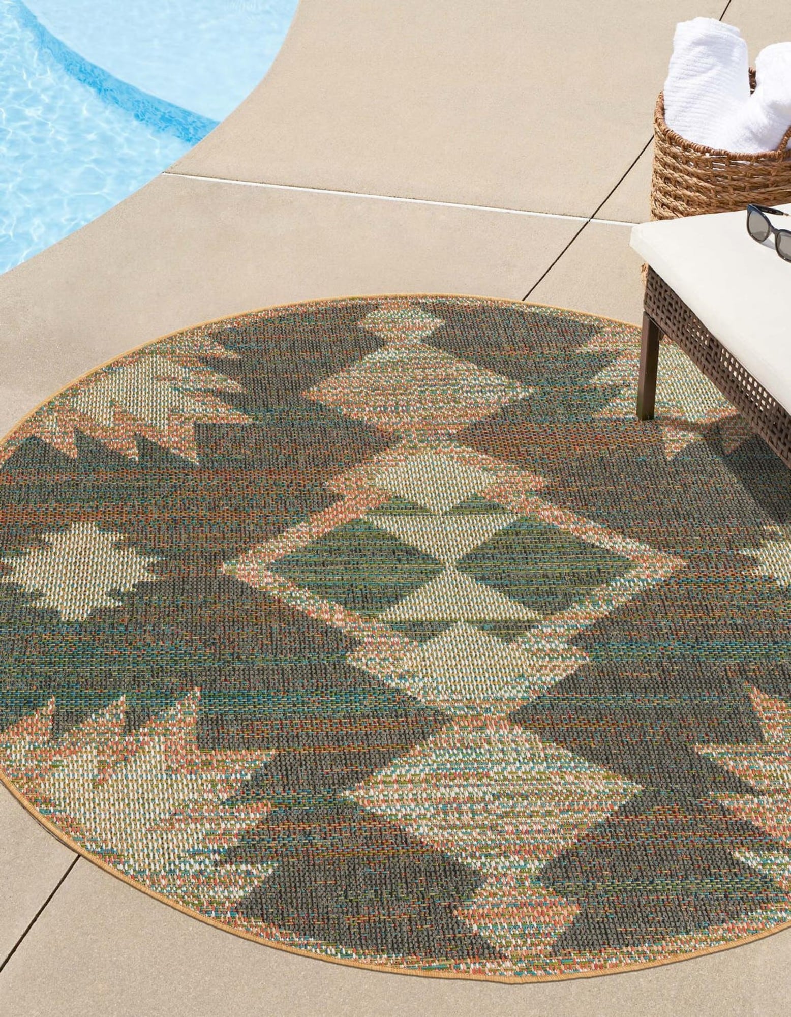 Unique Loom 3177045 Cabo Baja Outdoor 3 x 3 (ft) Loomed Polypropylene Multi Round Indoor/Outdoor Geometric Coastal Area rug